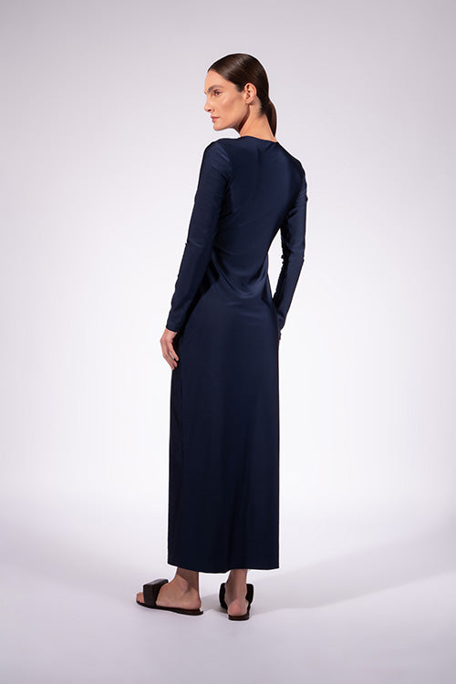 Vestido Longo Detalhe Franzido Liso