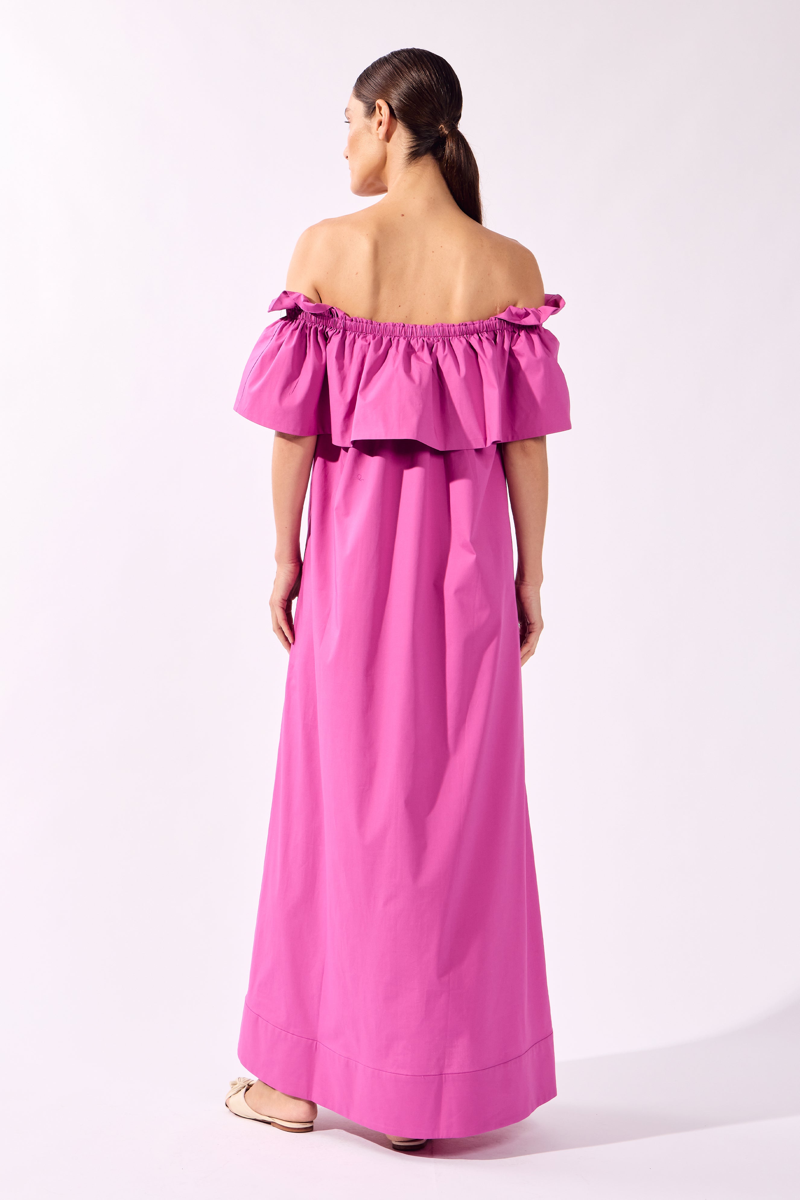 Vestido Longo Ombro A Ombro Alpine Flower Liso