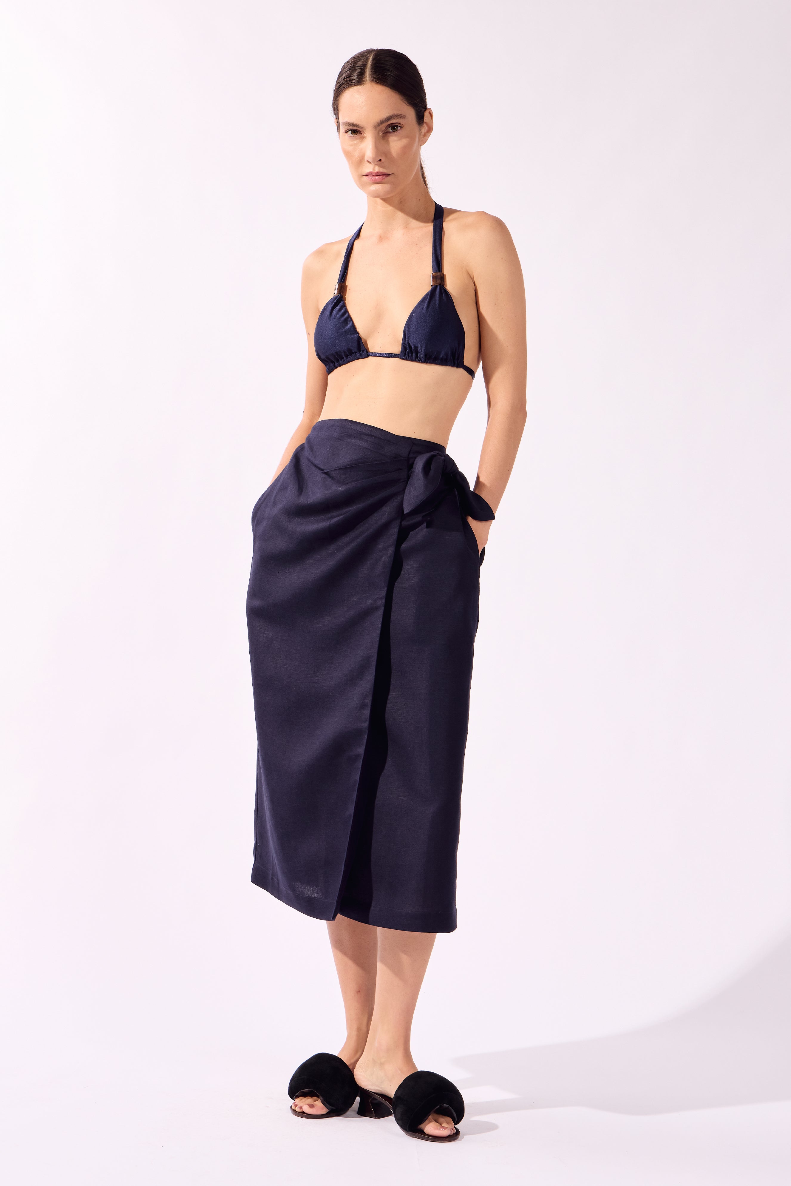 Saia Midi Pareô Pois e Foliage Lisos