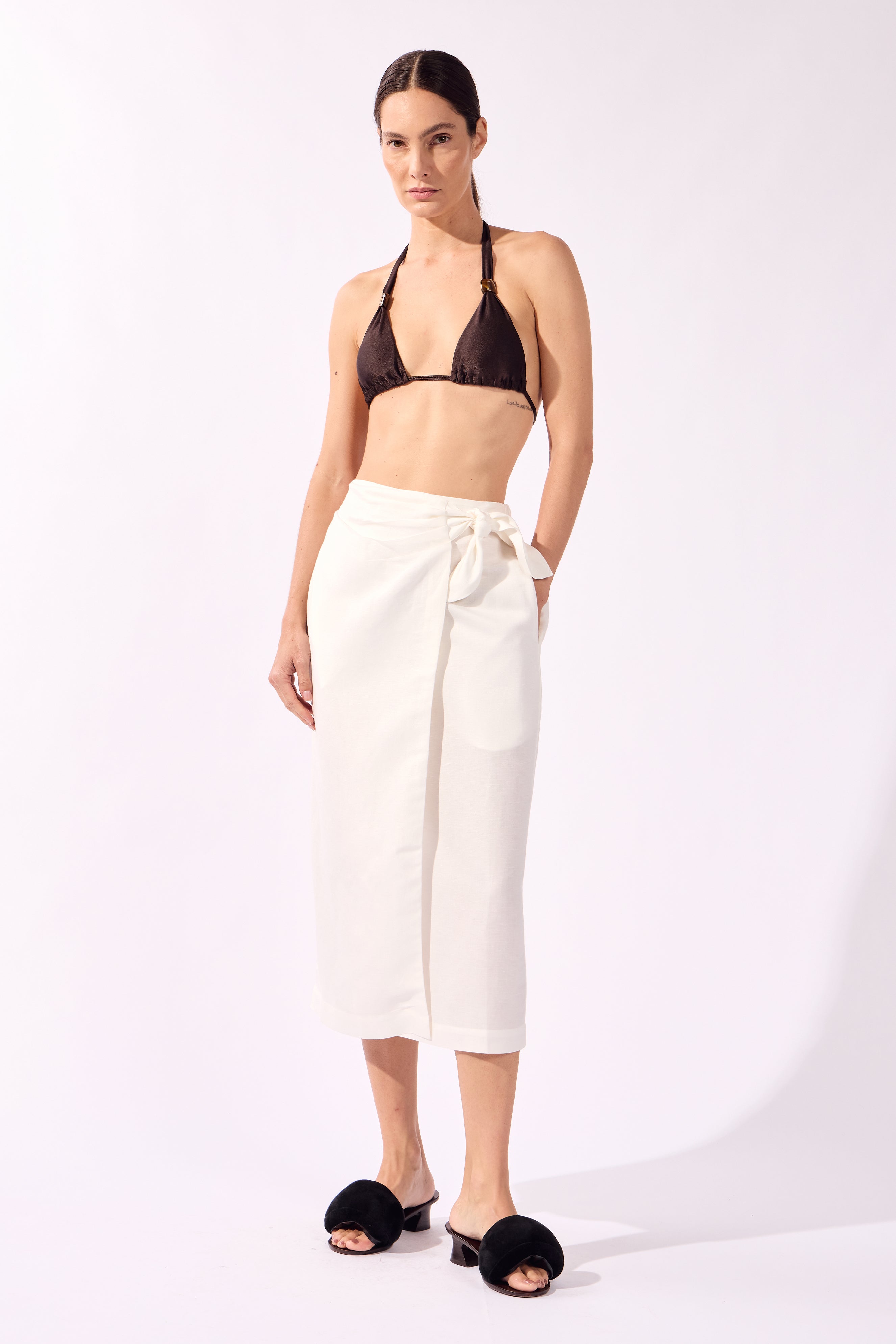 Saia Midi Pareô Pois e Foliage Lisos