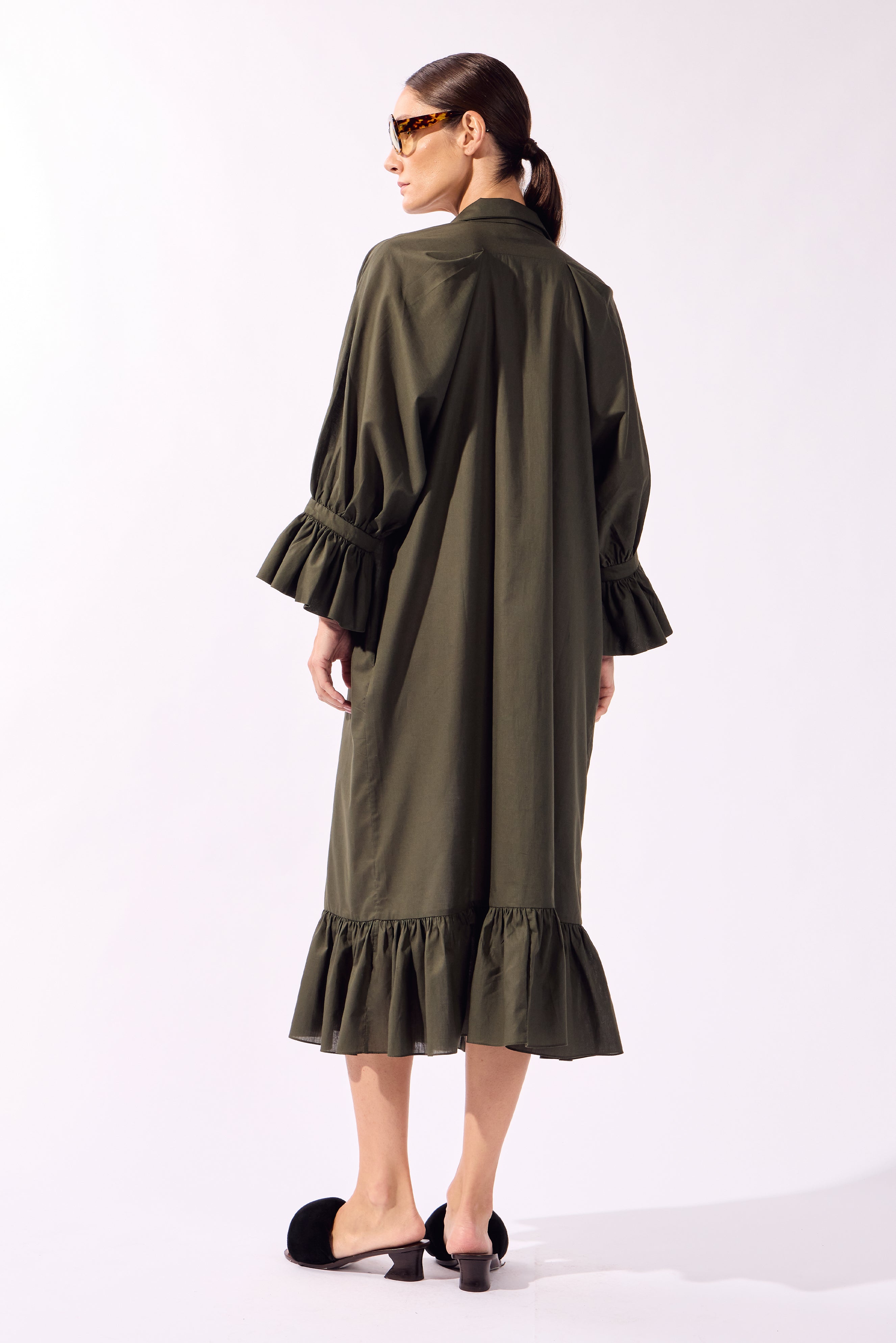 Vestido Midi Raglan Babados Bold Noir