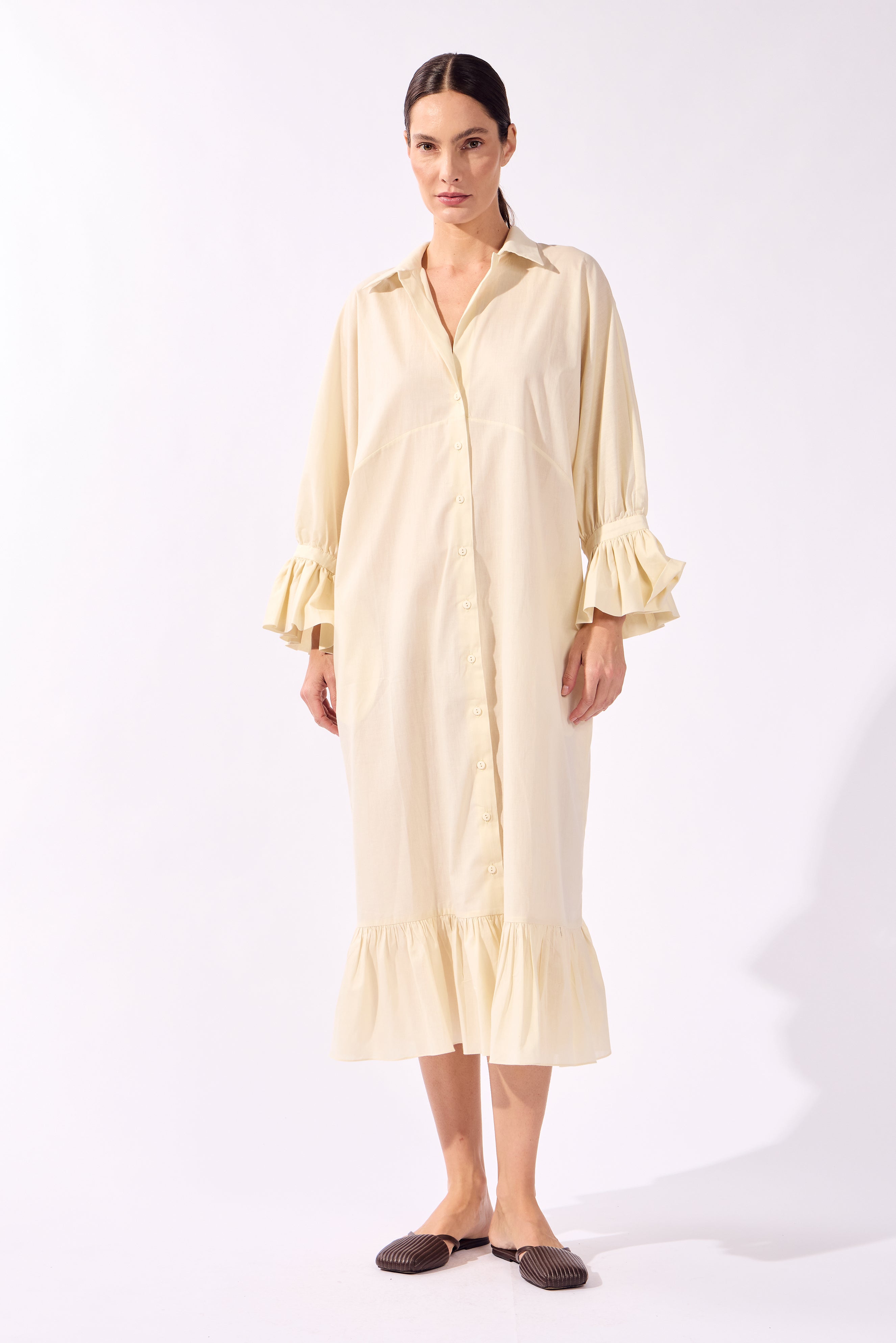 Vestido Midi Raglan Babados Lisos