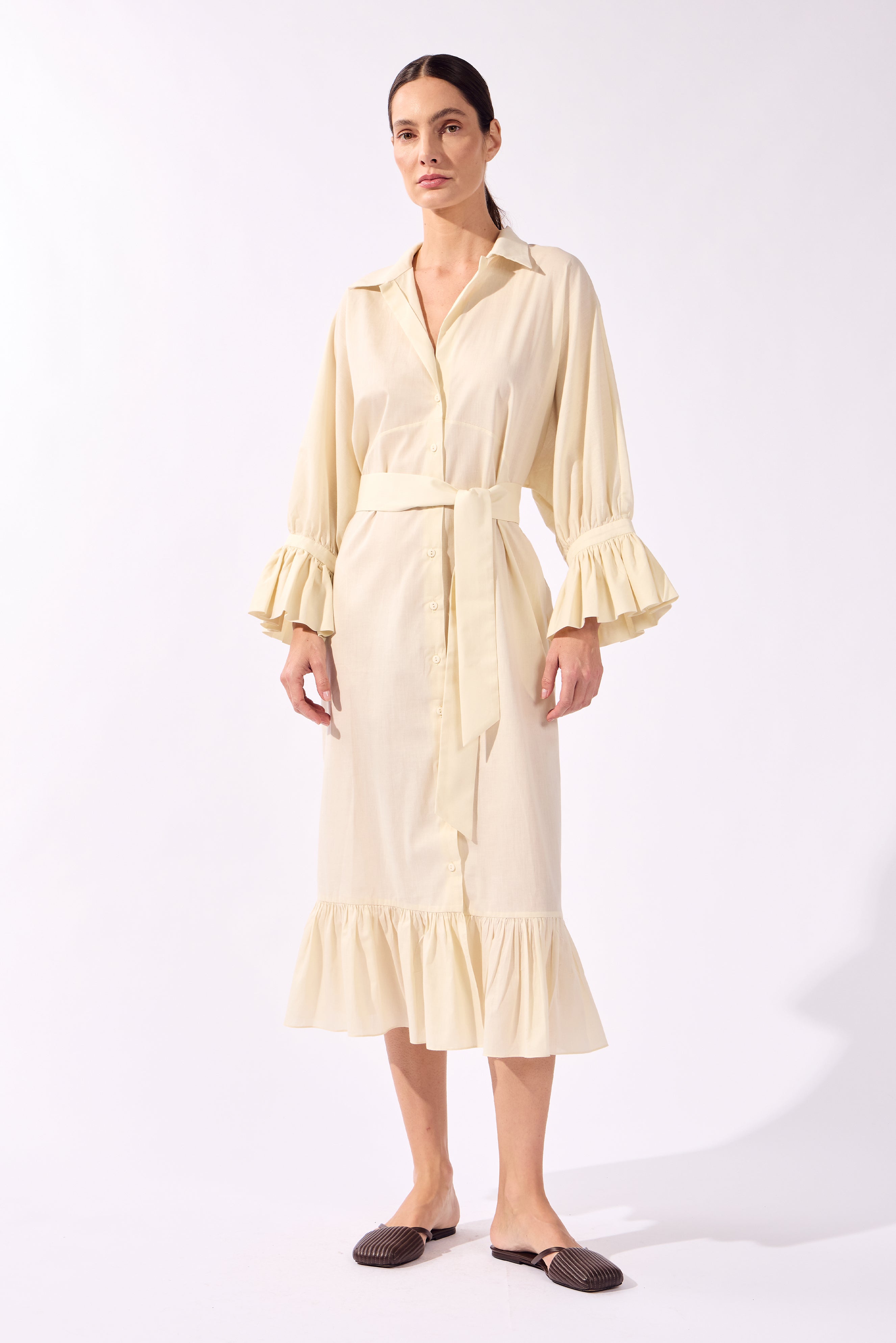 Vestido Midi Raglan Babados Bold Noir