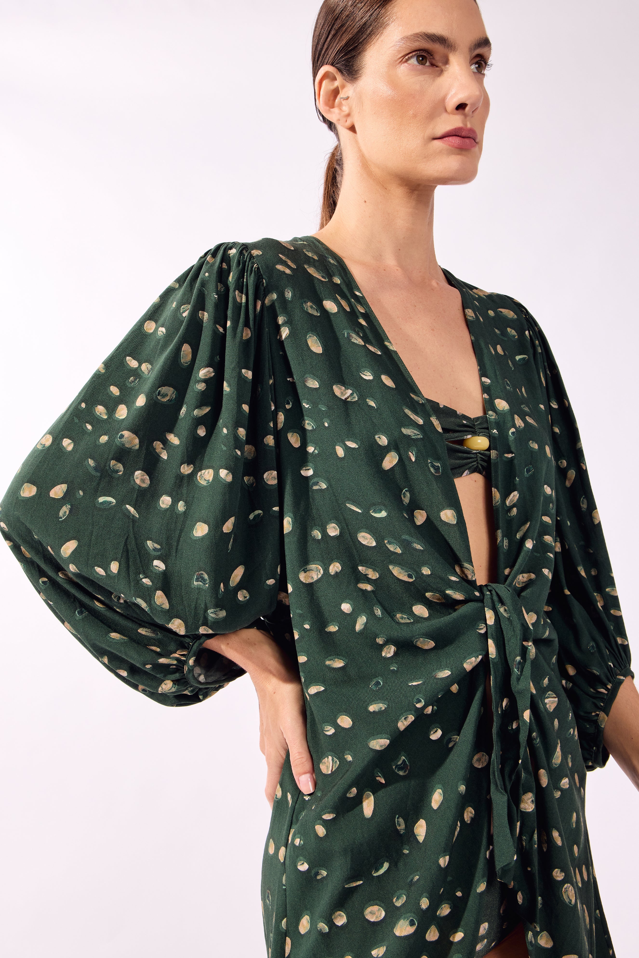 Camisa e Biquini Longa De Amarrar Green Pois