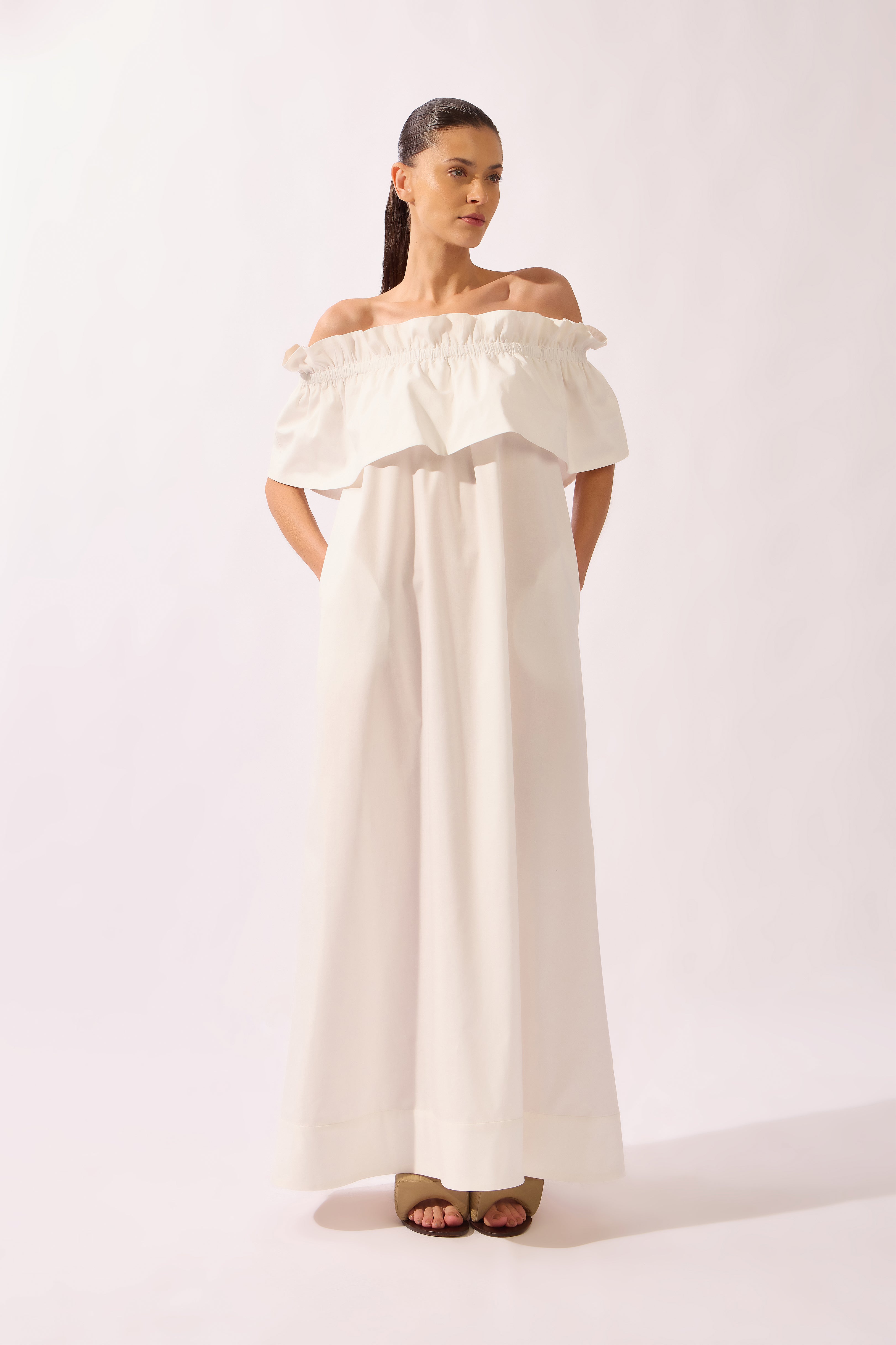 Vestido Longo Ombro A Ombro Alpine Flower Liso