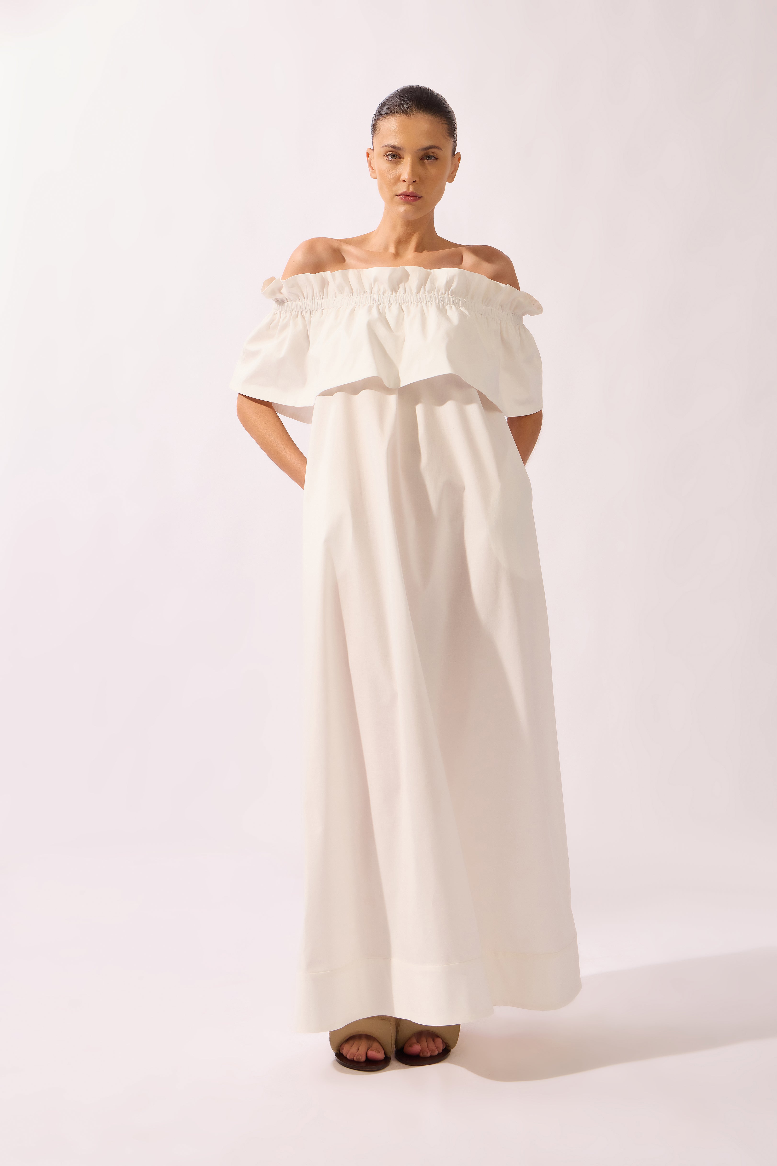 Vestido Longo Ombro A Ombro Alpine Flower Liso