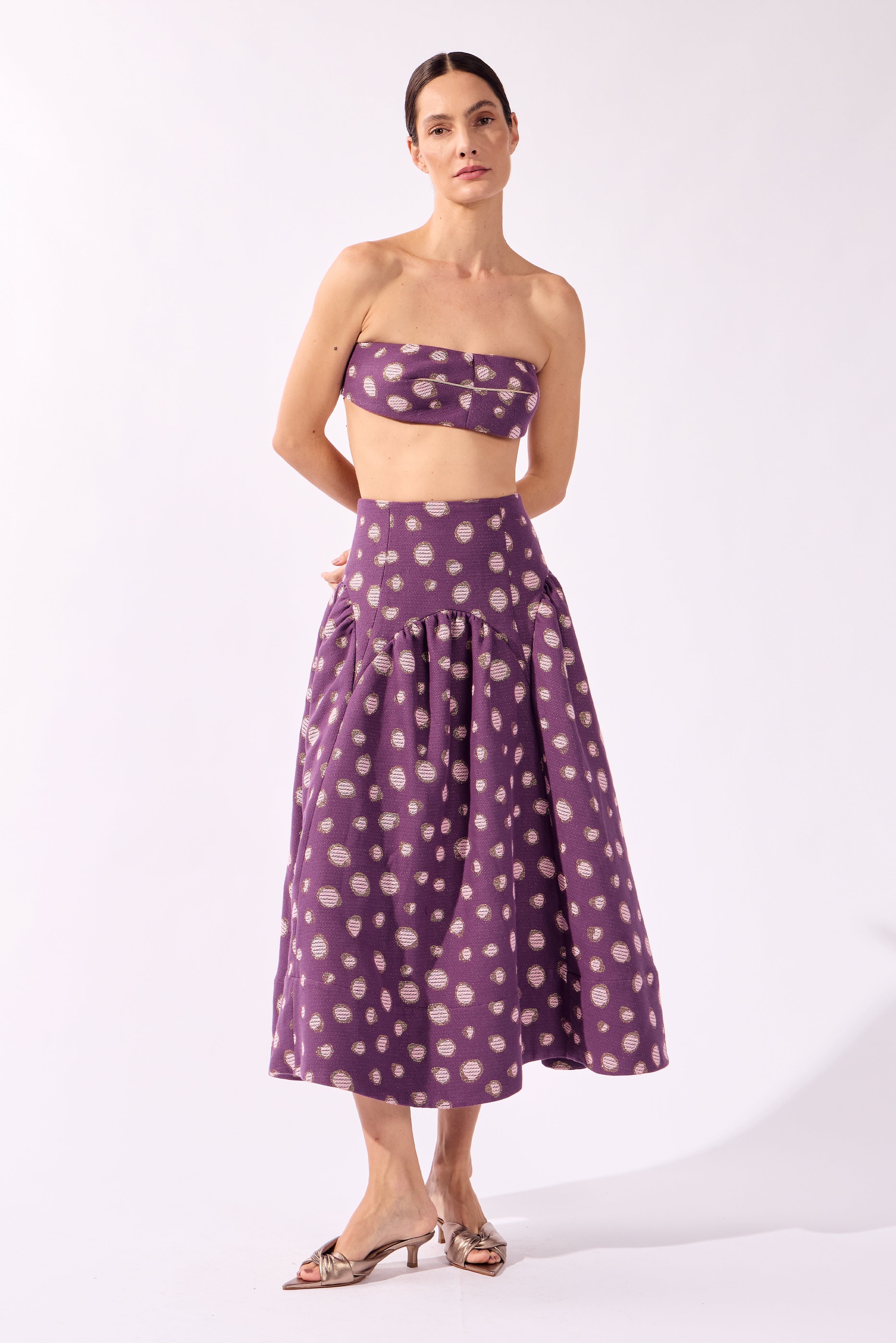 Saia Midi Recortes Jacquard Lina Pois