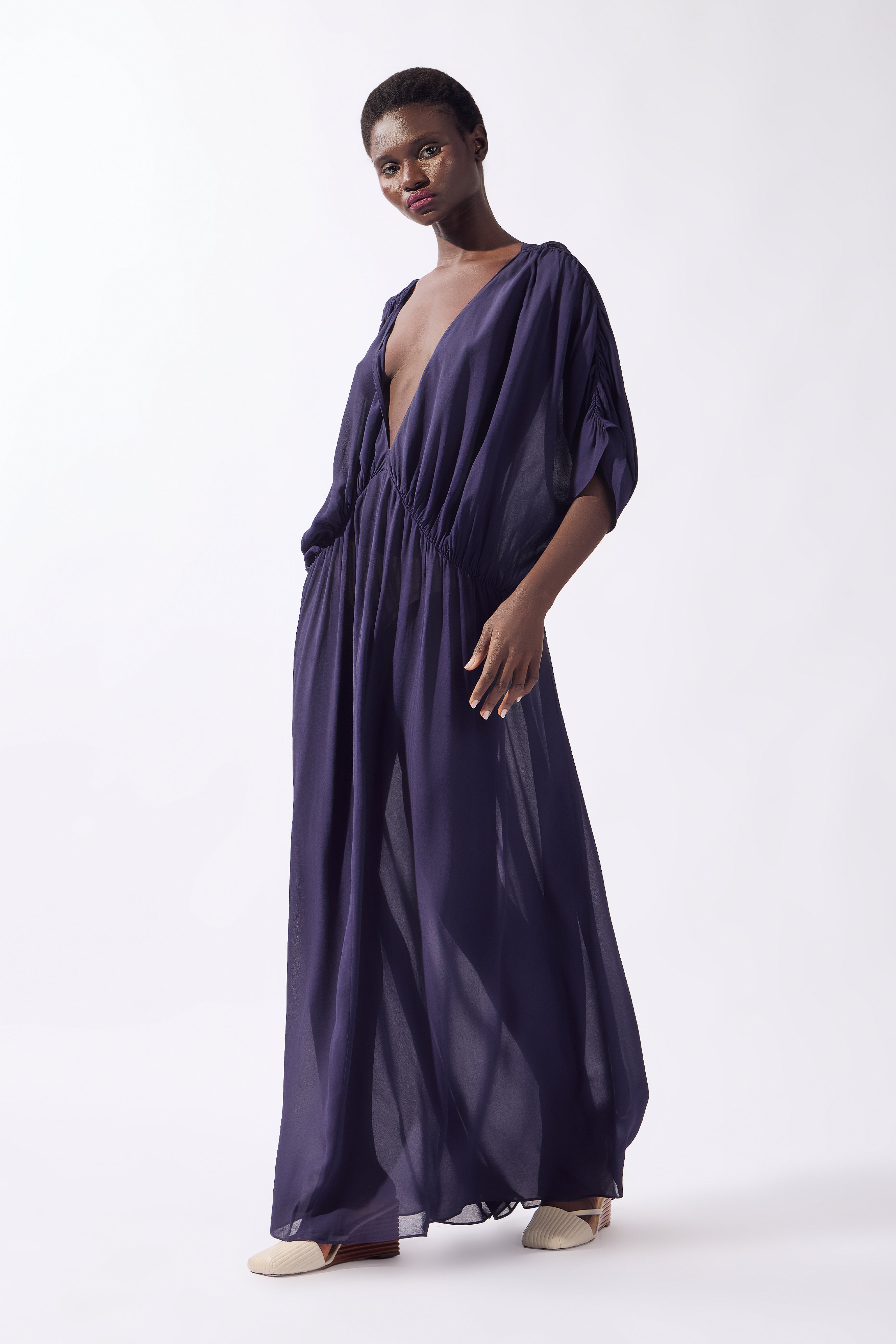 Vestido Longo Drapeado Arabesque Liso