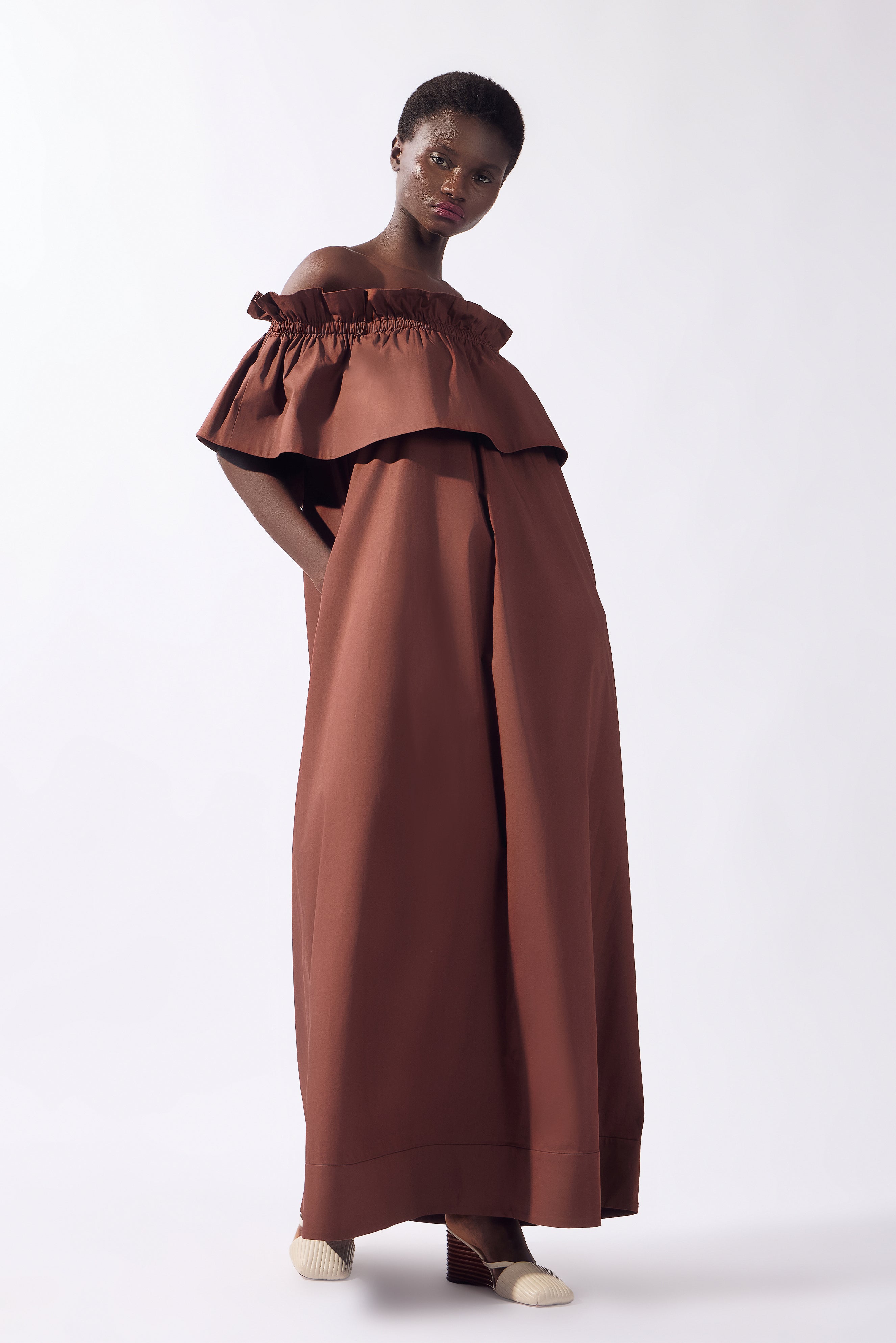 Vestido Longo Ombro A Ombro Alpine Flower Liso