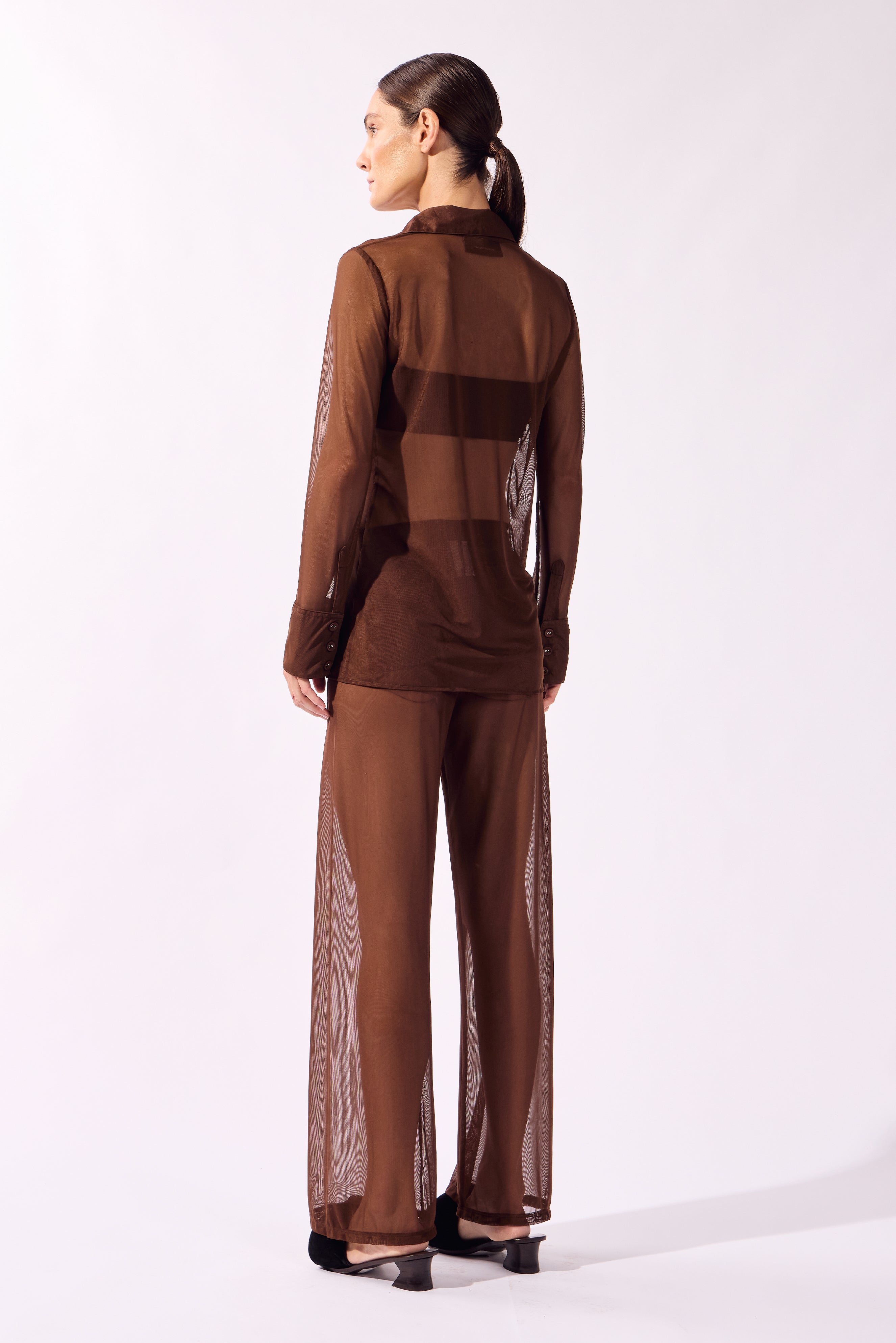 Calça Reta Tule Pois e Foliage Lisos