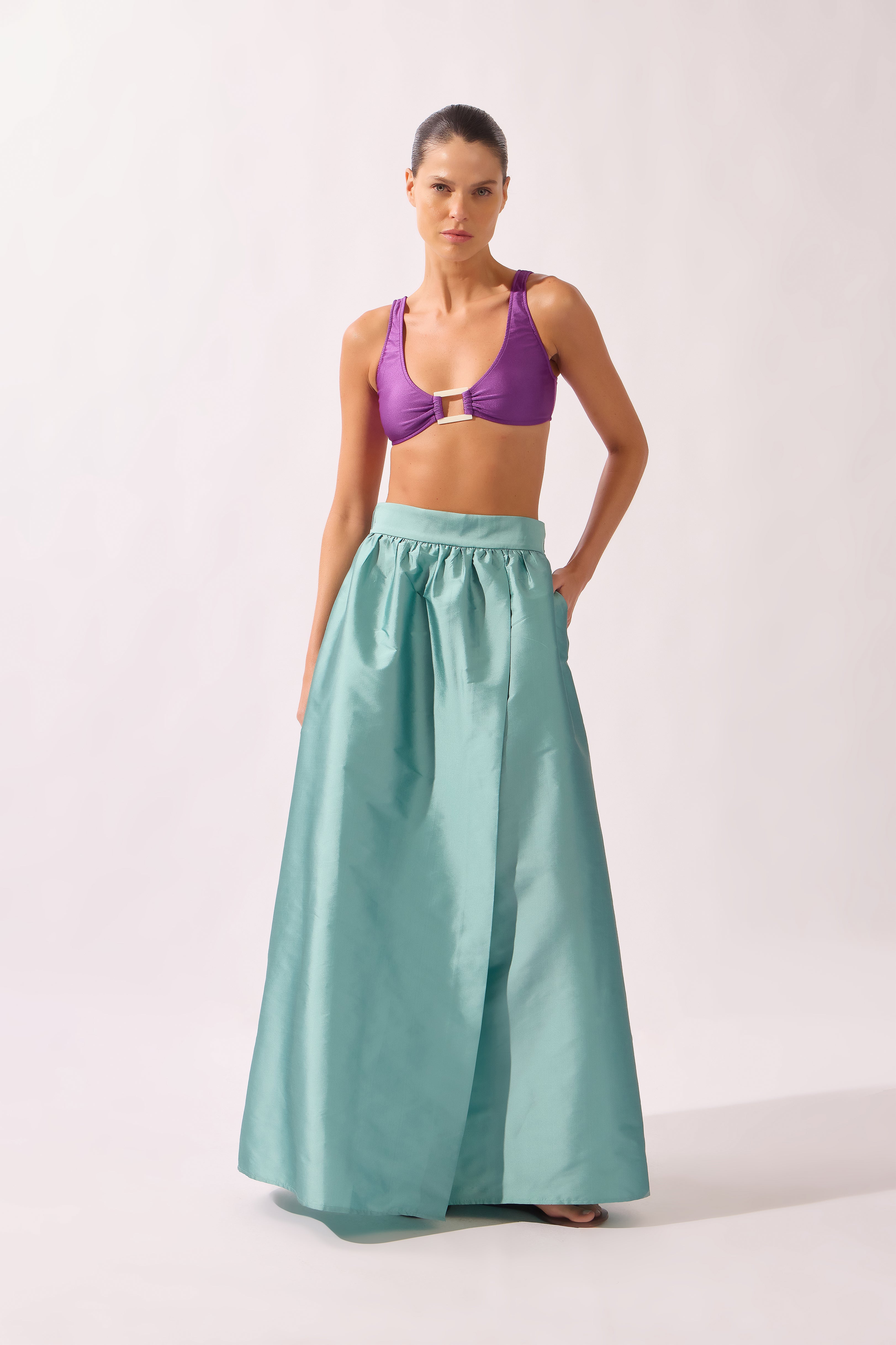 Saia Longa Com Fenda Tafetá