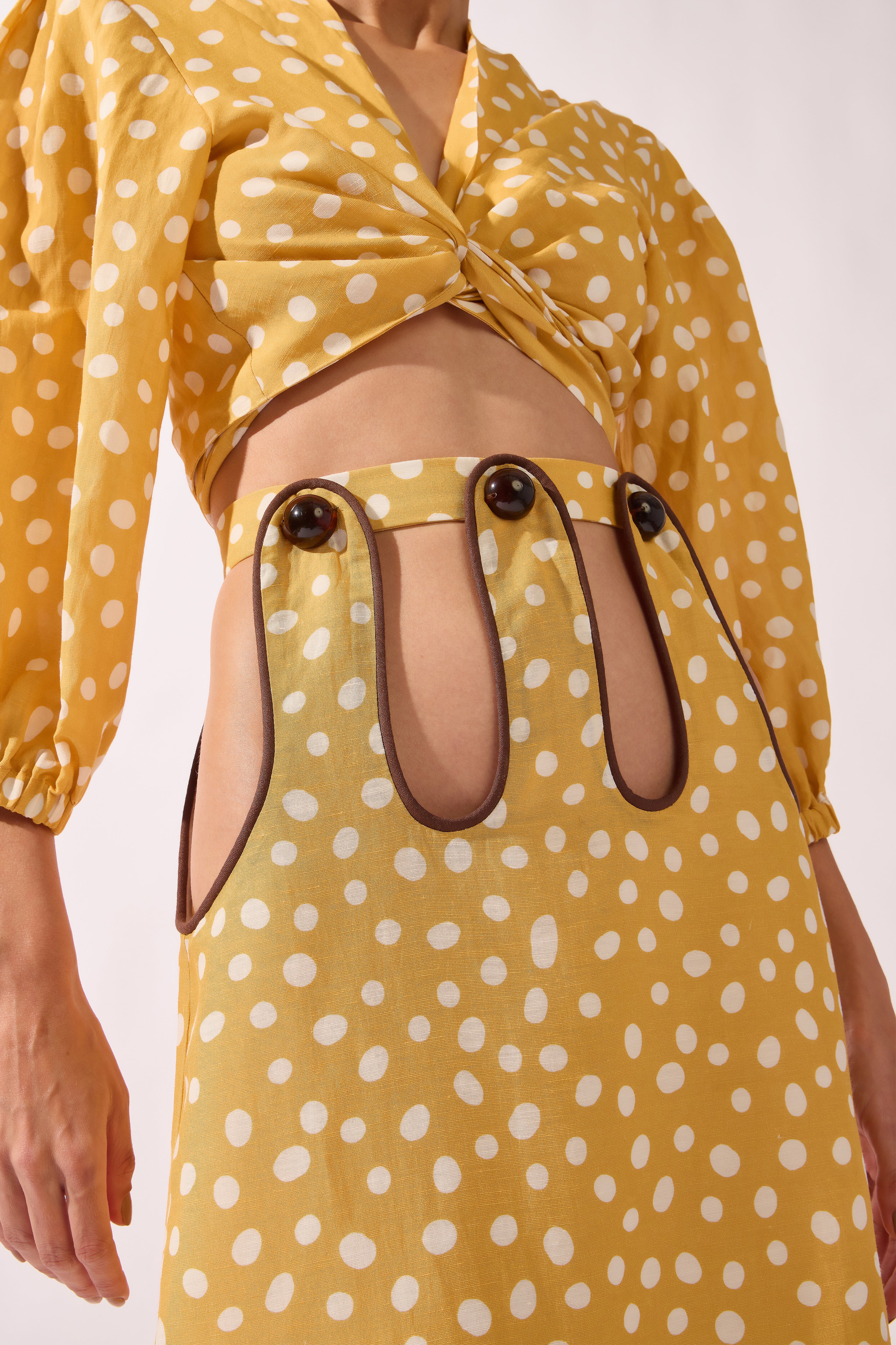 Saia Longa Vazada Cós Yellow Pois