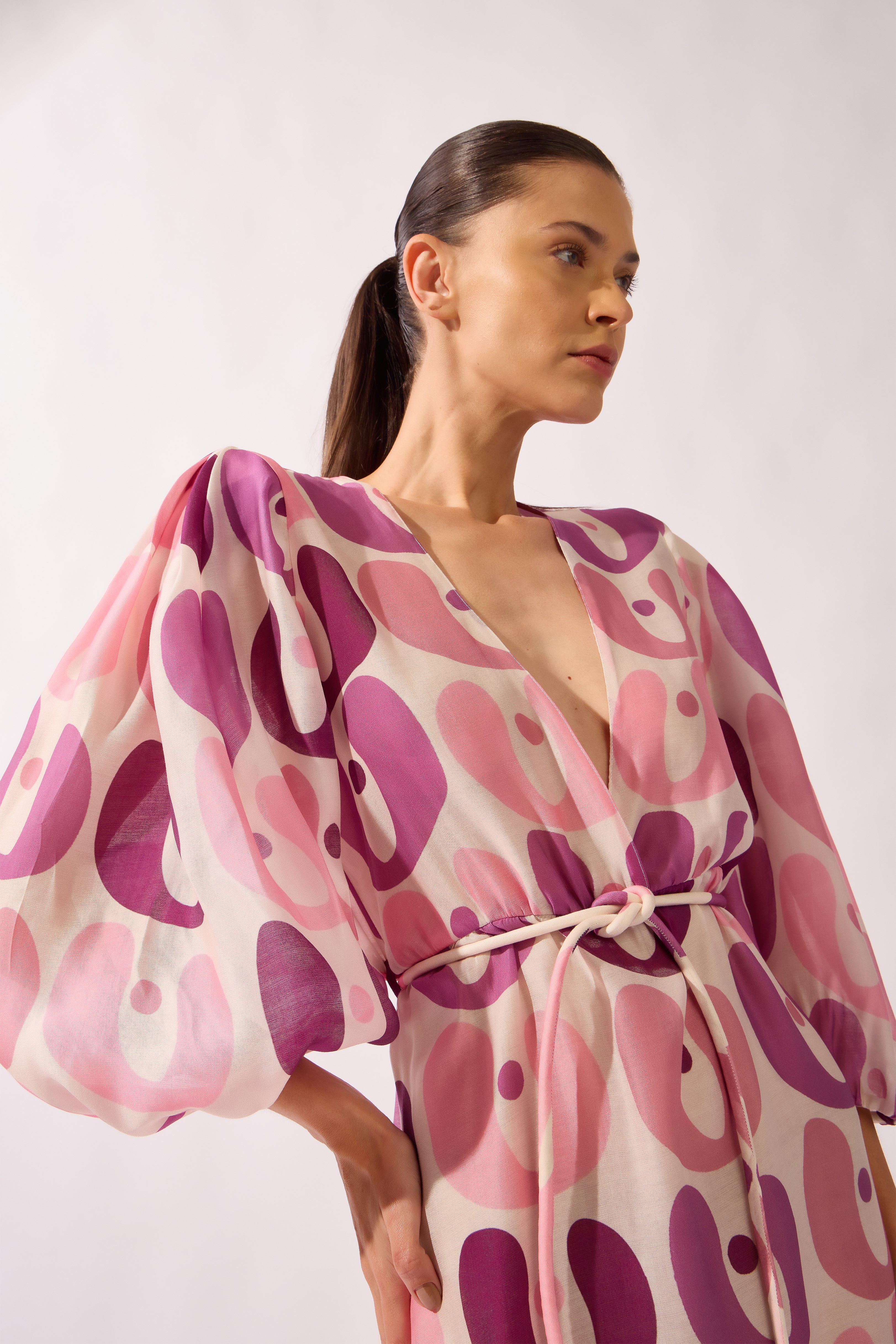 Vestido Longo Manga Bufante Bold Floral