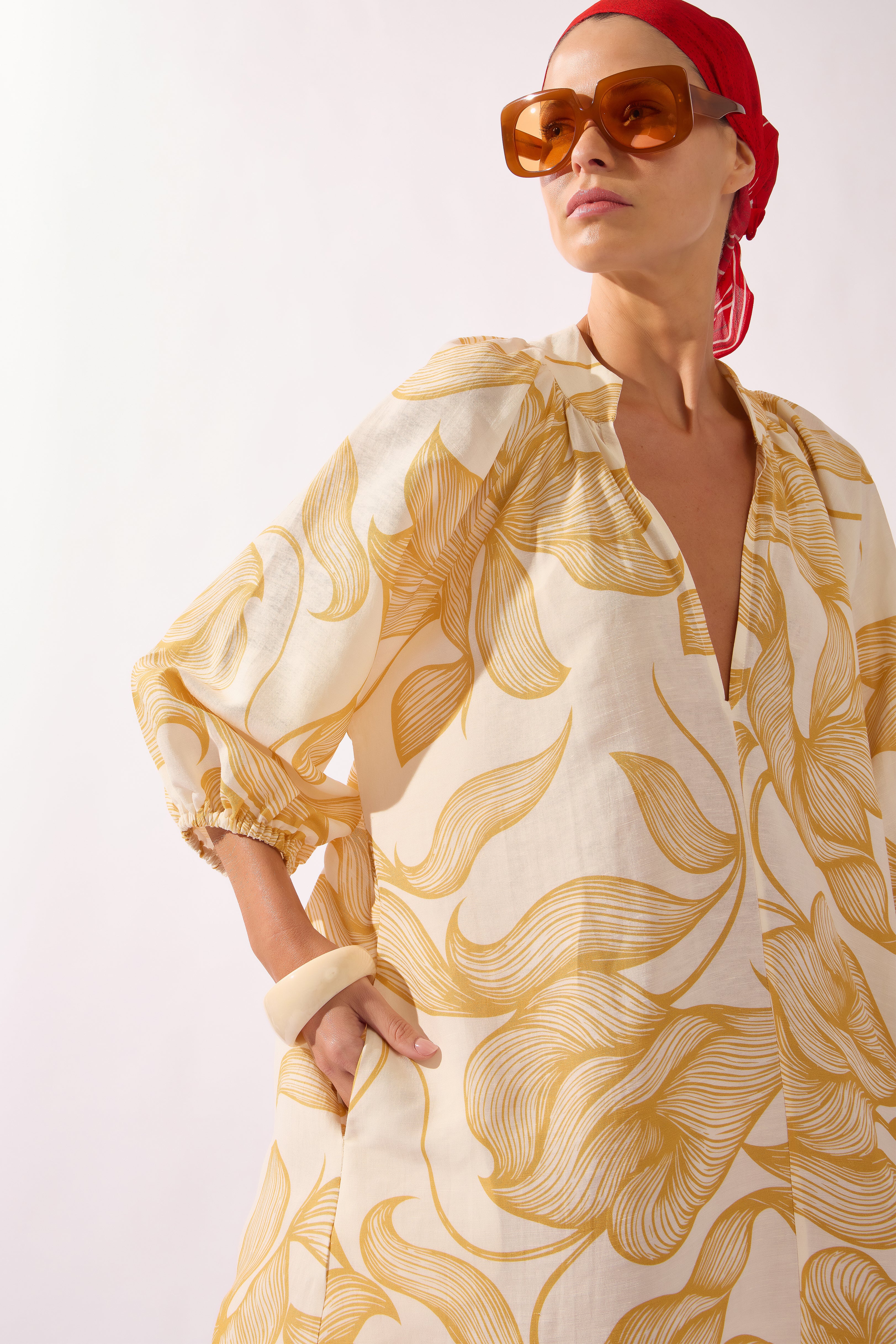 Tunica Midi Decote V Line Foliage