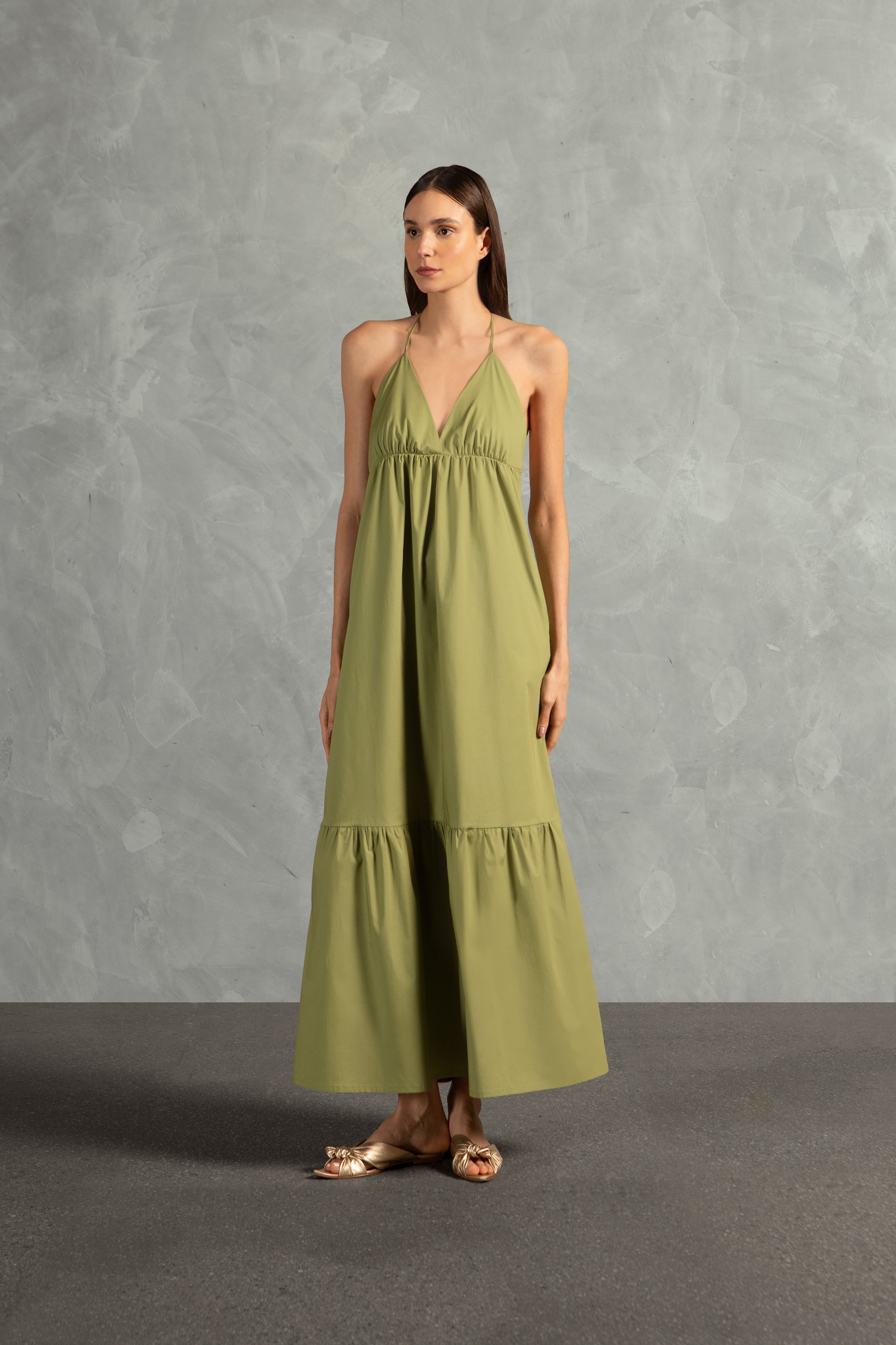 Vestido Longo com Babados Giardino Liso