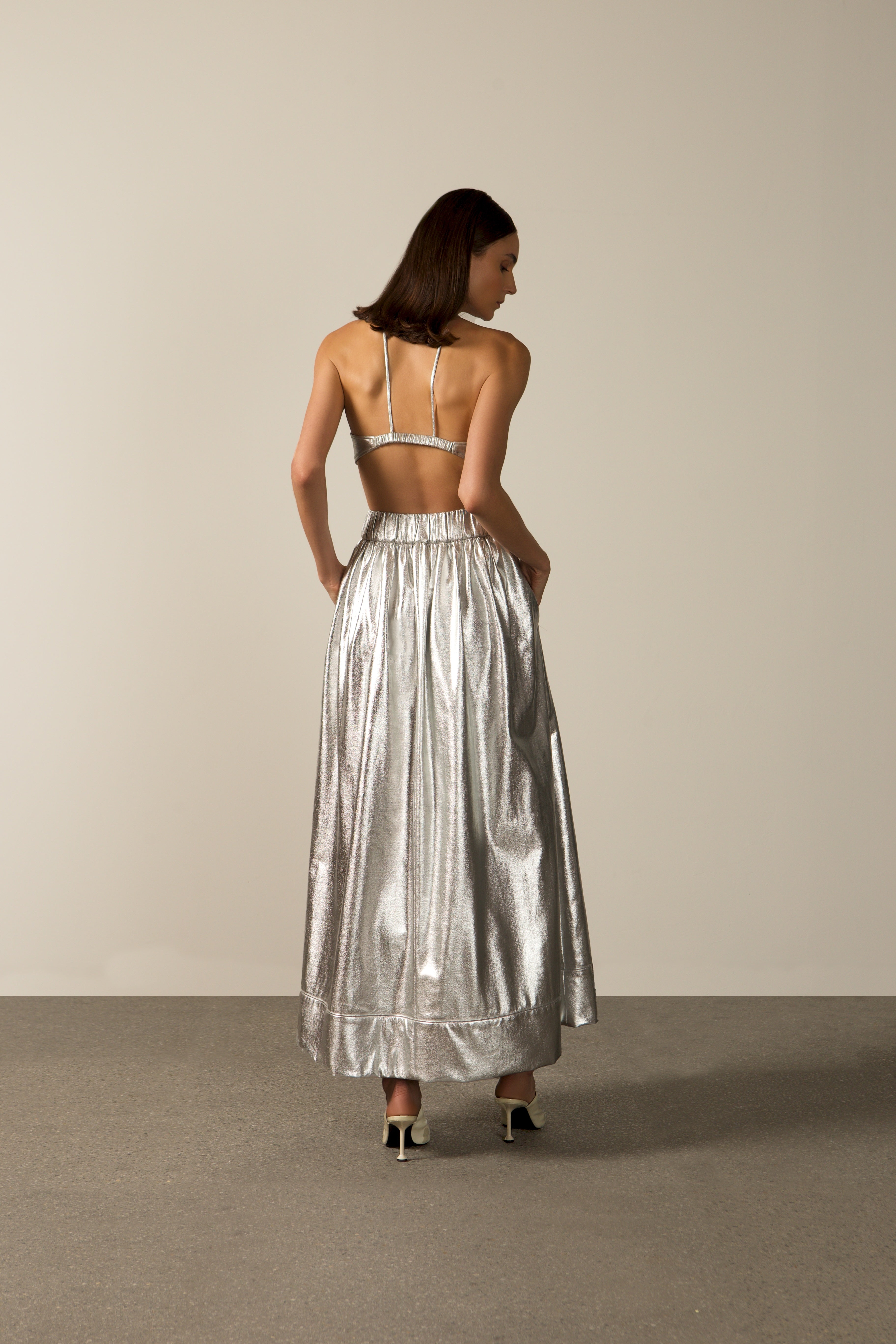 Conjunto Top E Saia Metalizado Coquille Shine