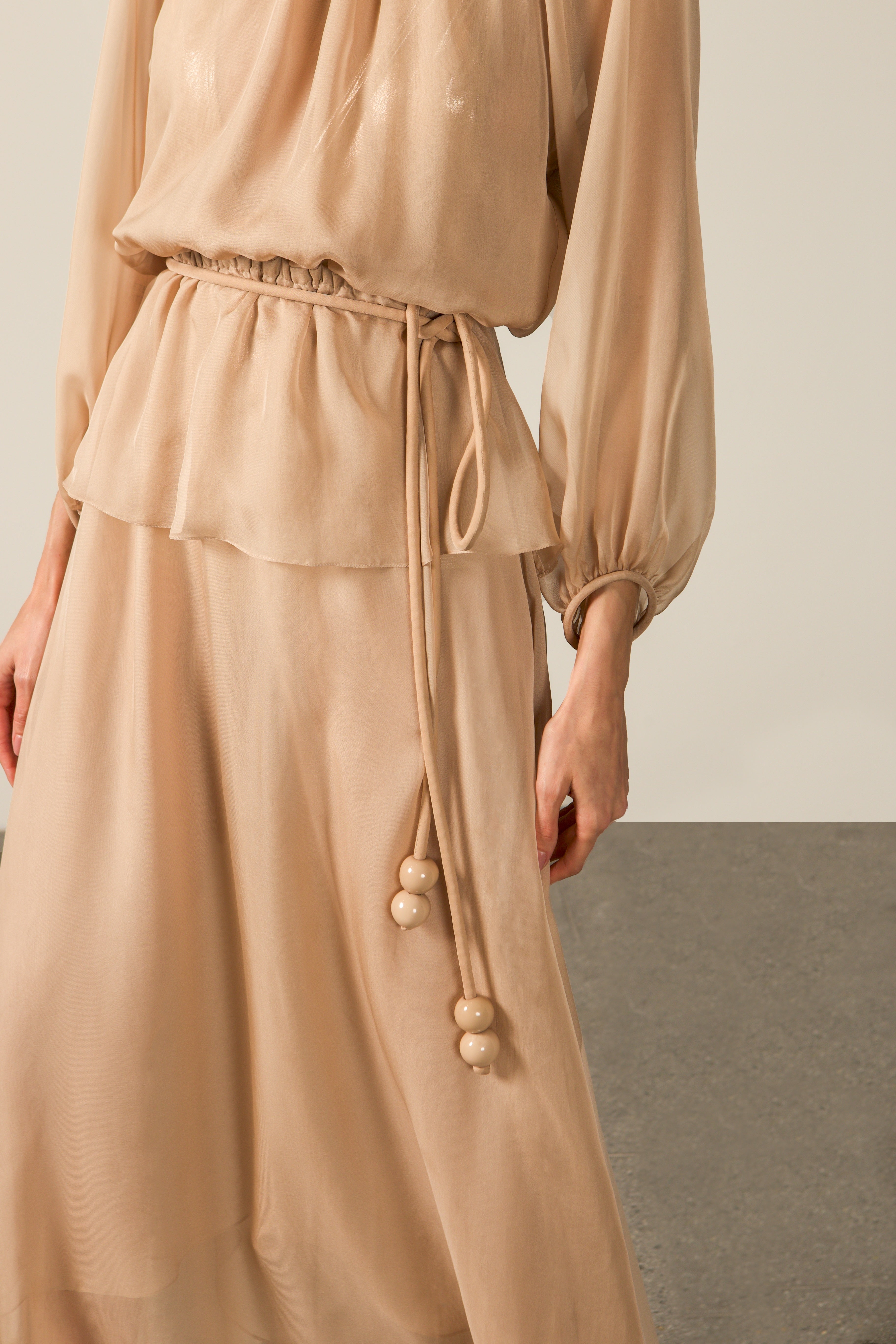 Vestido Longo Manga Bufante Coquile De Mer