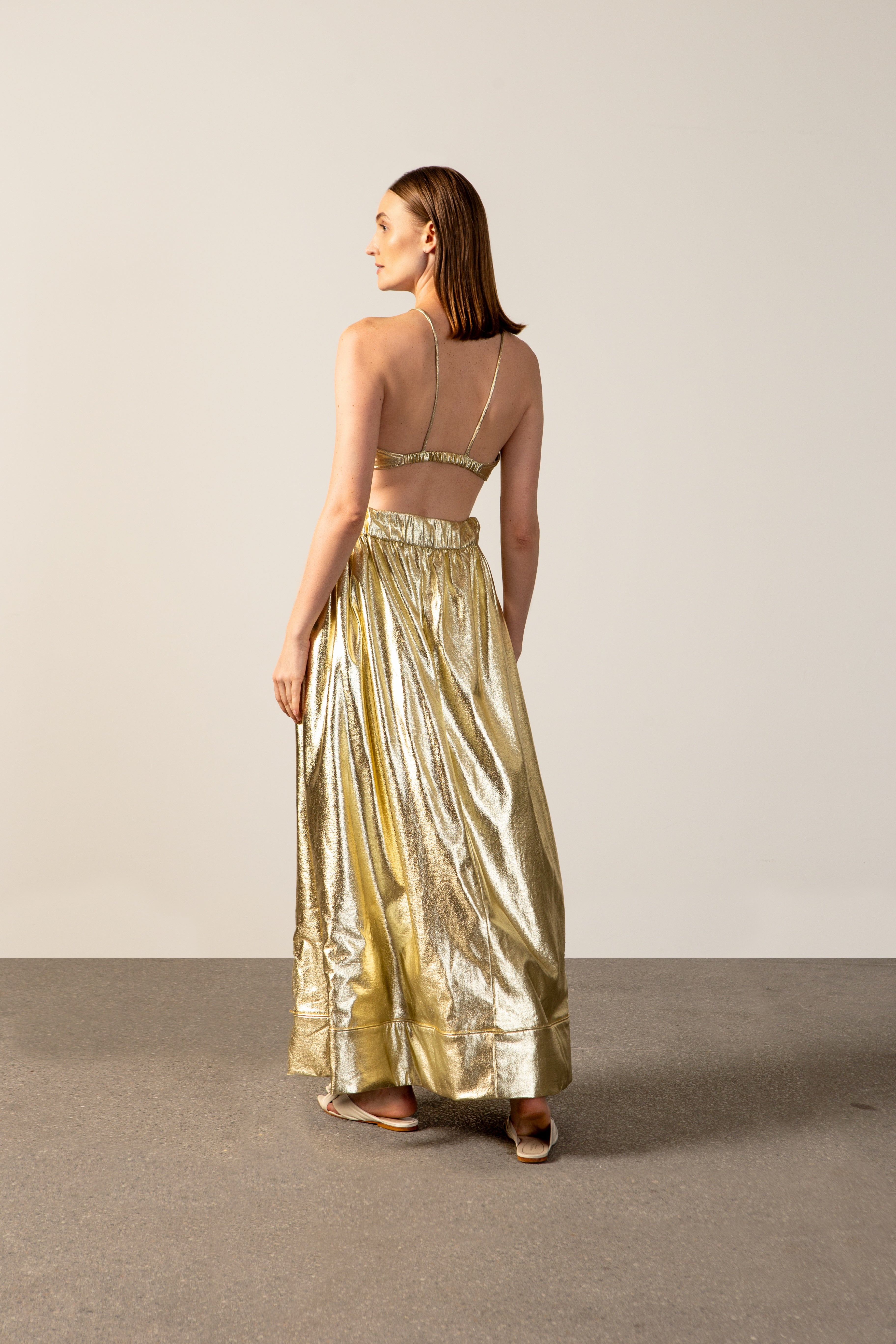 Conjunto Top E Saia Metalizado Coquille Shine