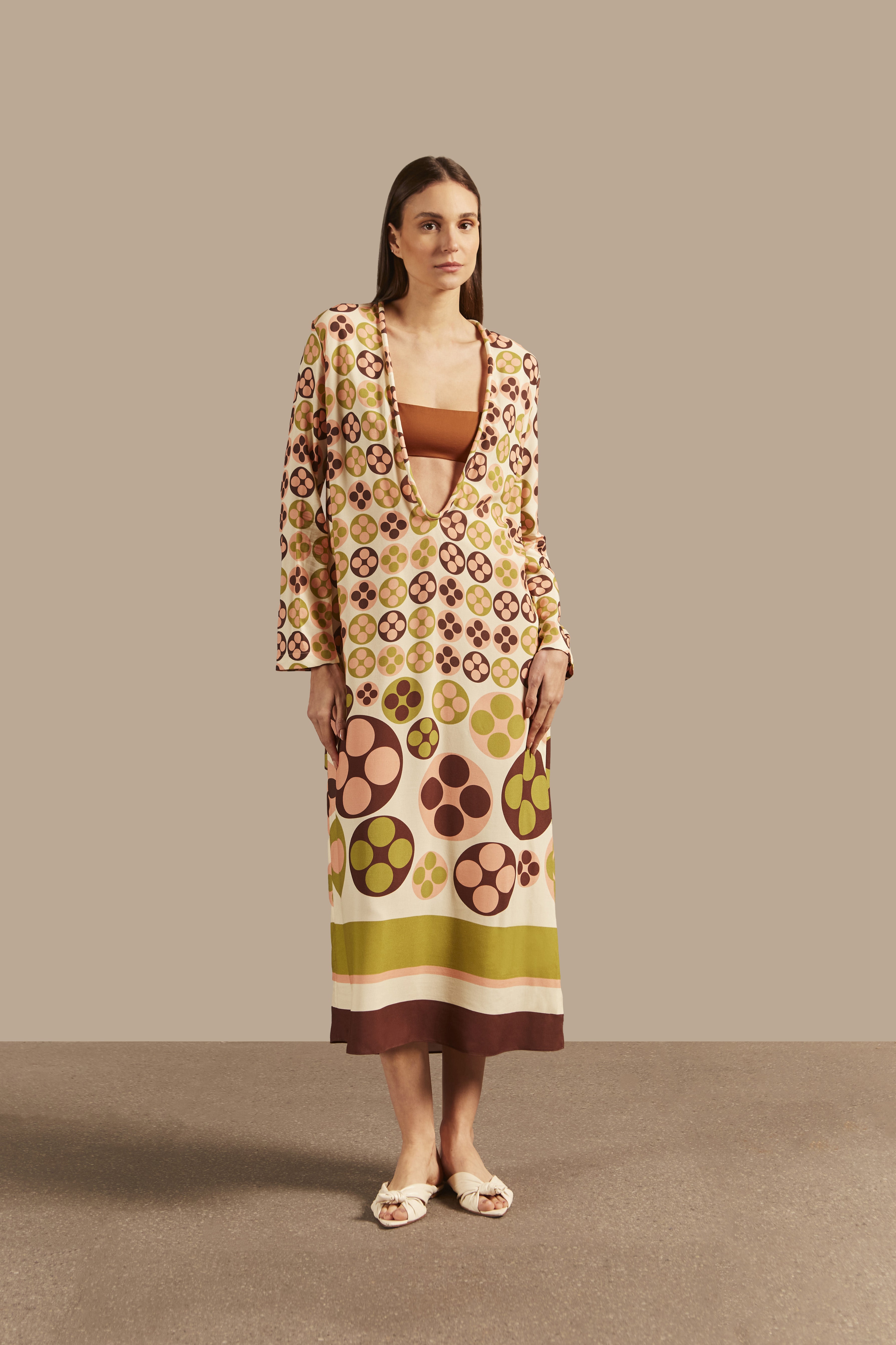 Vestido Longo Com Top Barrado Giardino Viscose