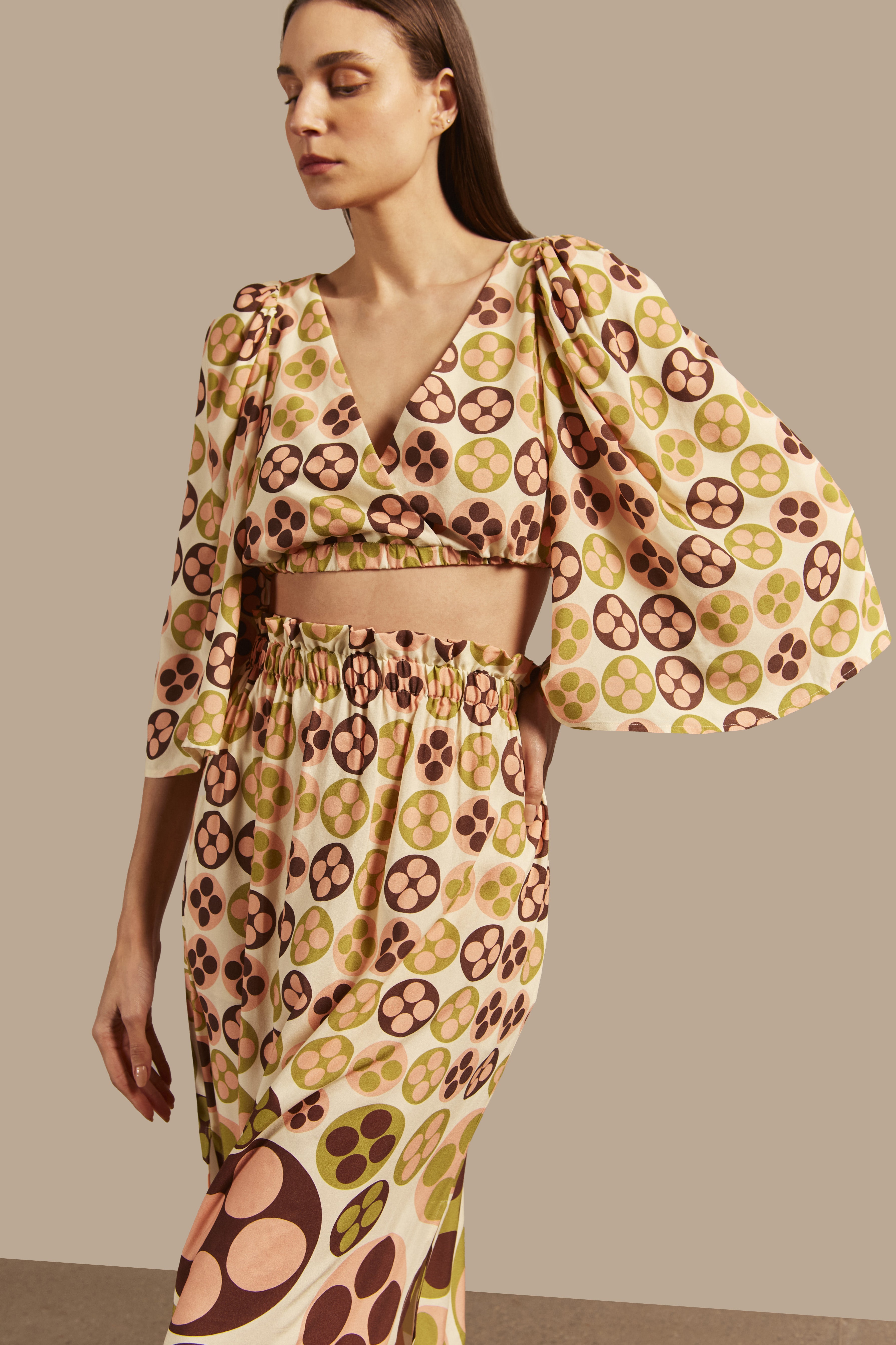 Conjunto Top Transpassado E Saia Longa Giardino Viscose