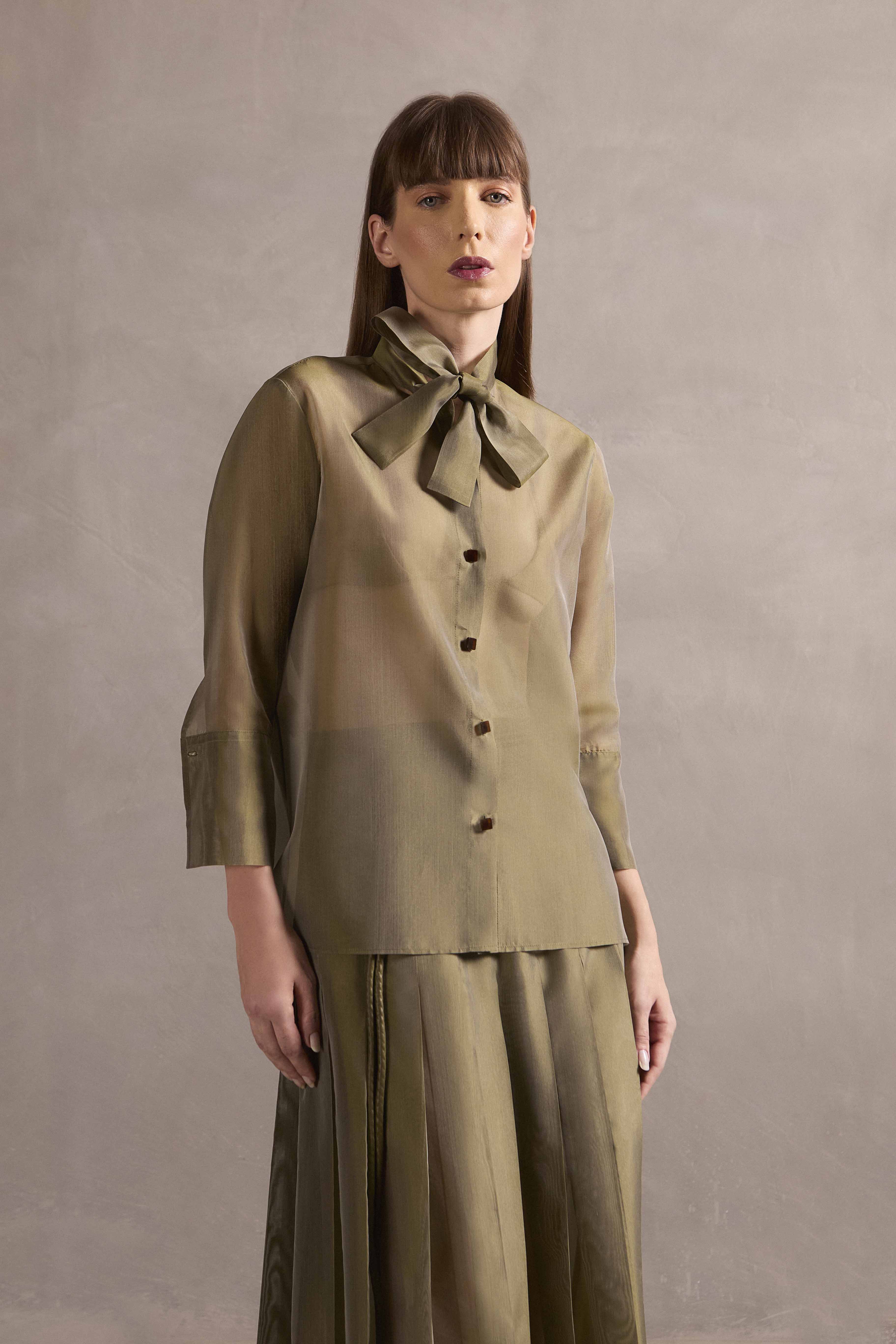 Camisa Manga Longa Organza Com Faixa Mobile