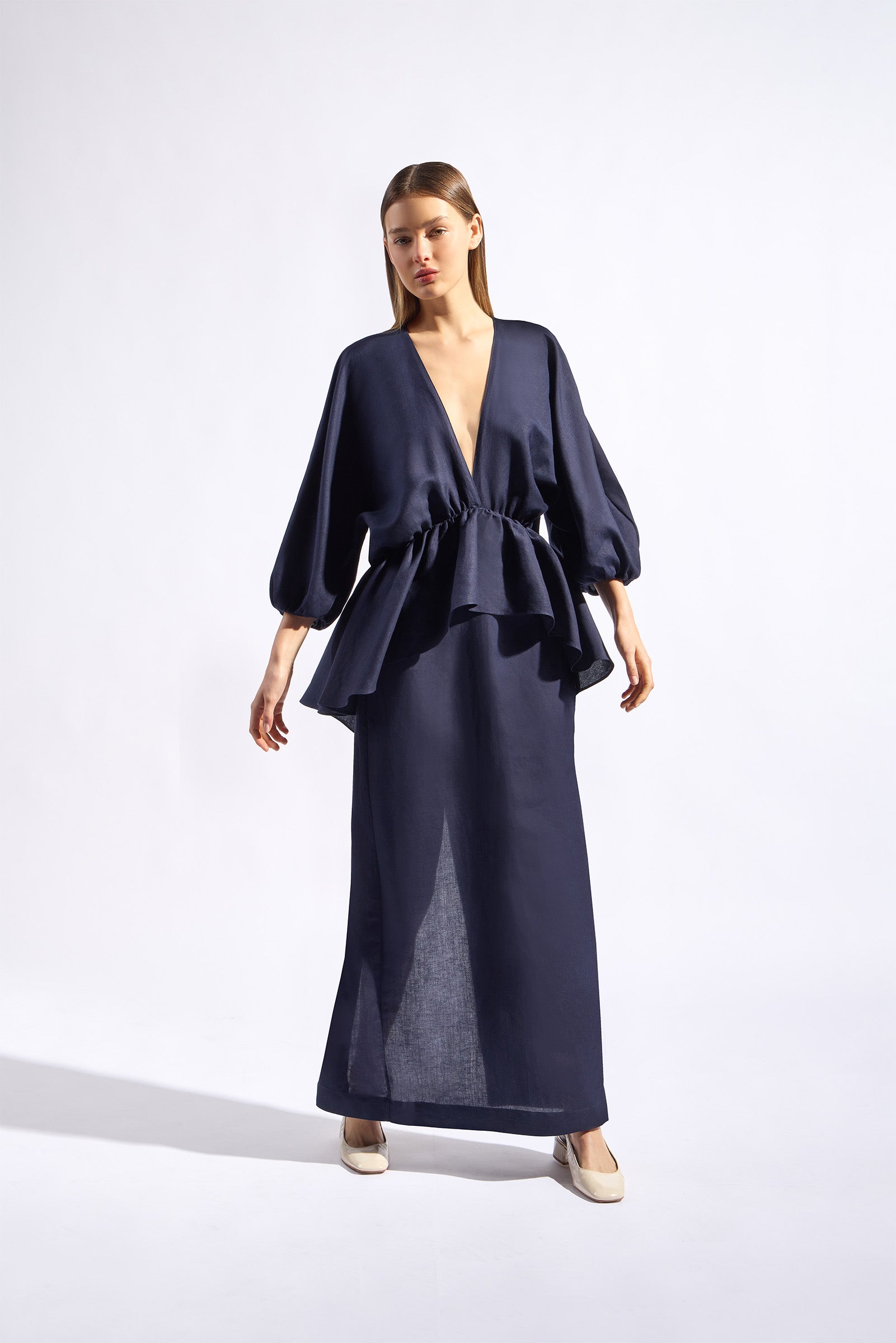 Vestido Midi Peplum Bicolor