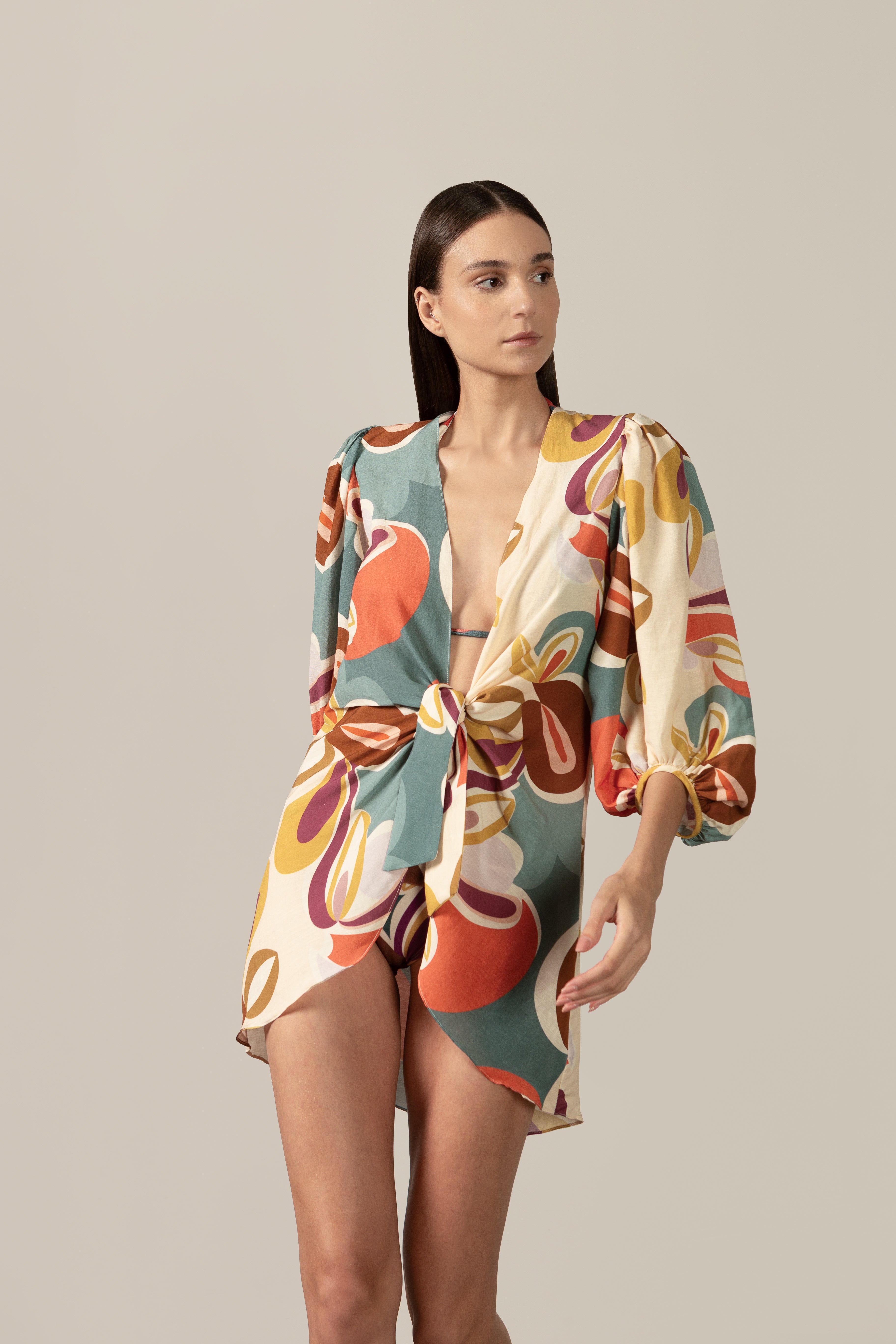 Camisa Longa De Amarrar Floral Organic