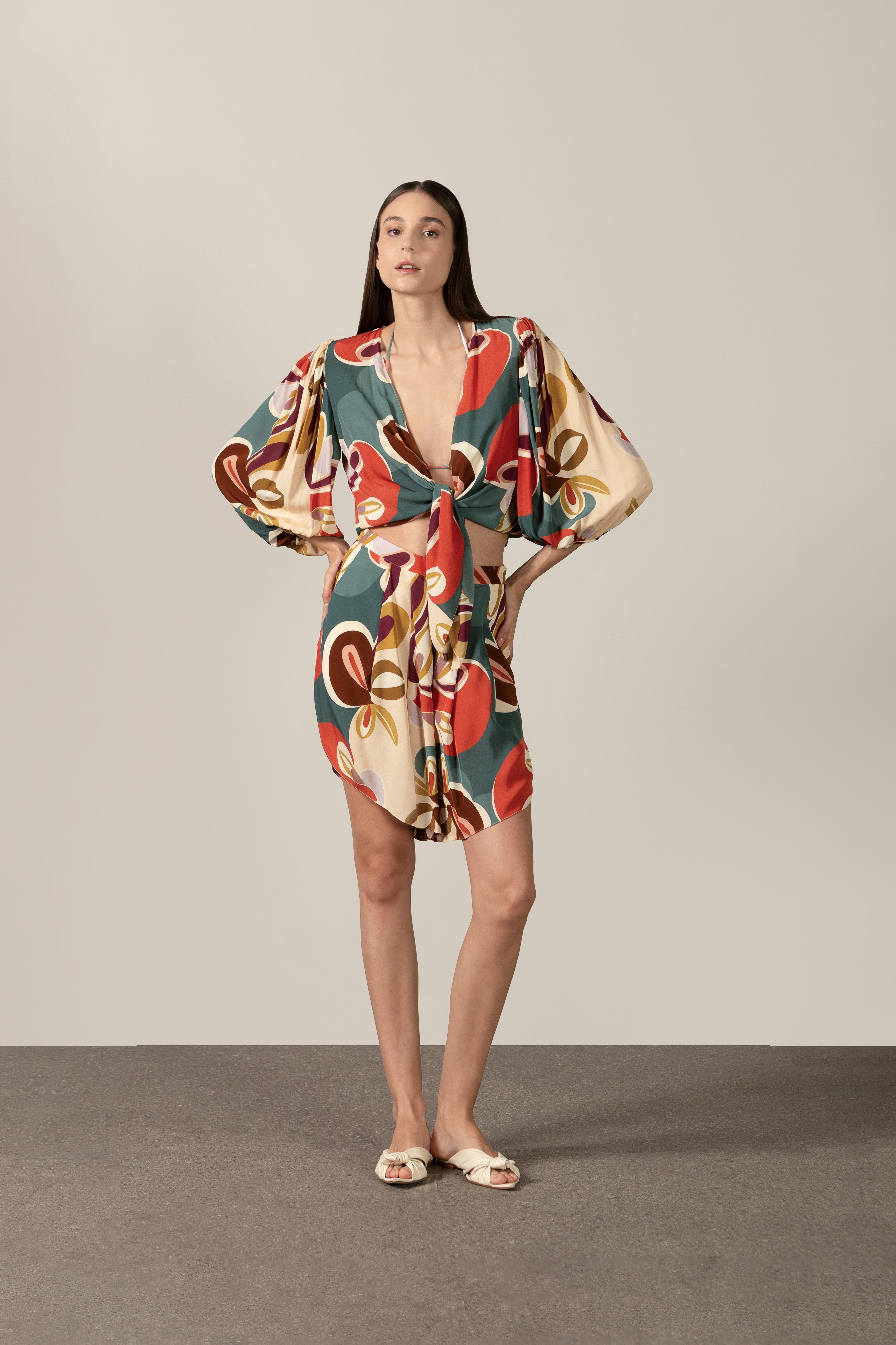 Camisa Manga Curta Amarração Floral Organic