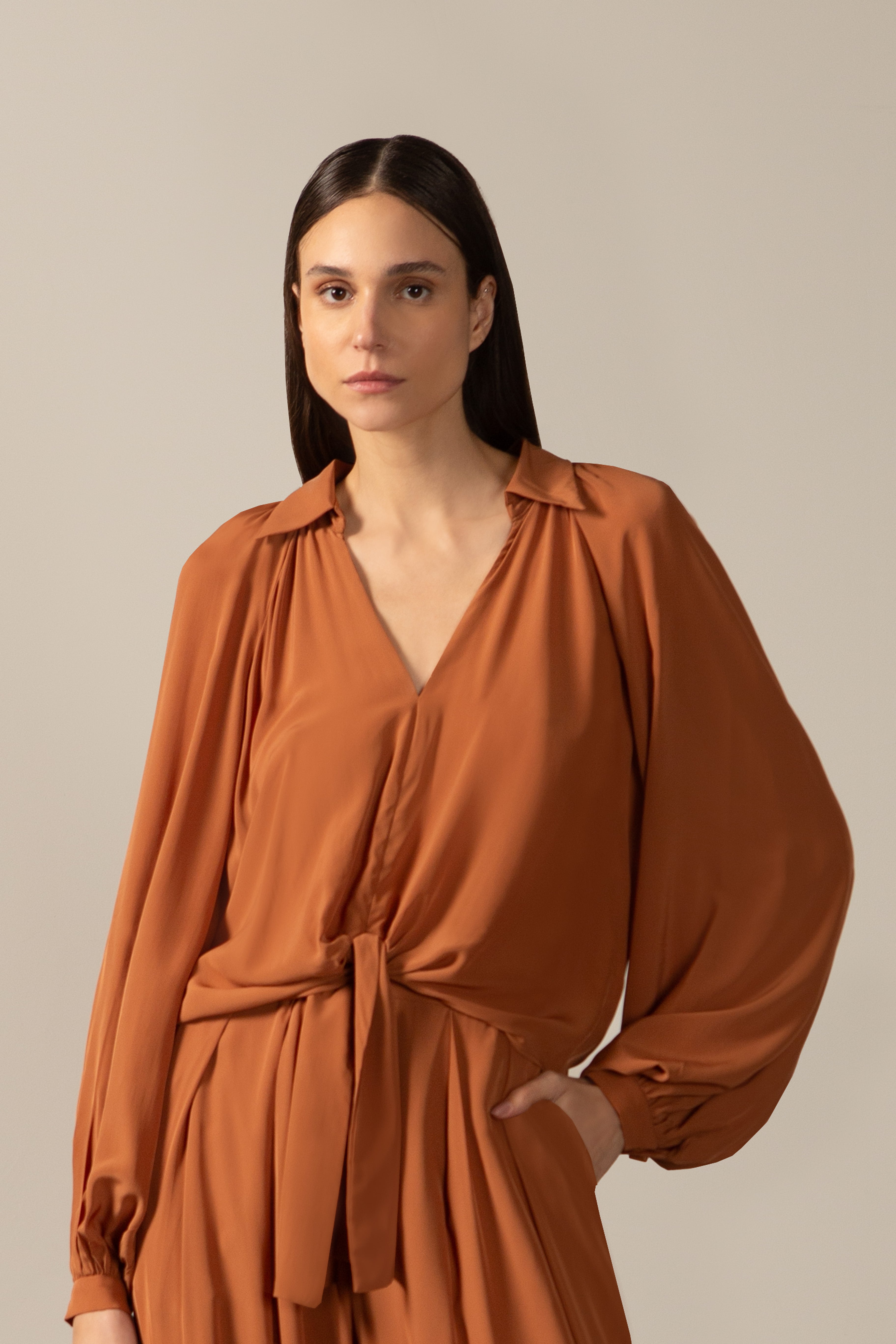 Camisa Manga Longa De Amarrar Lisos