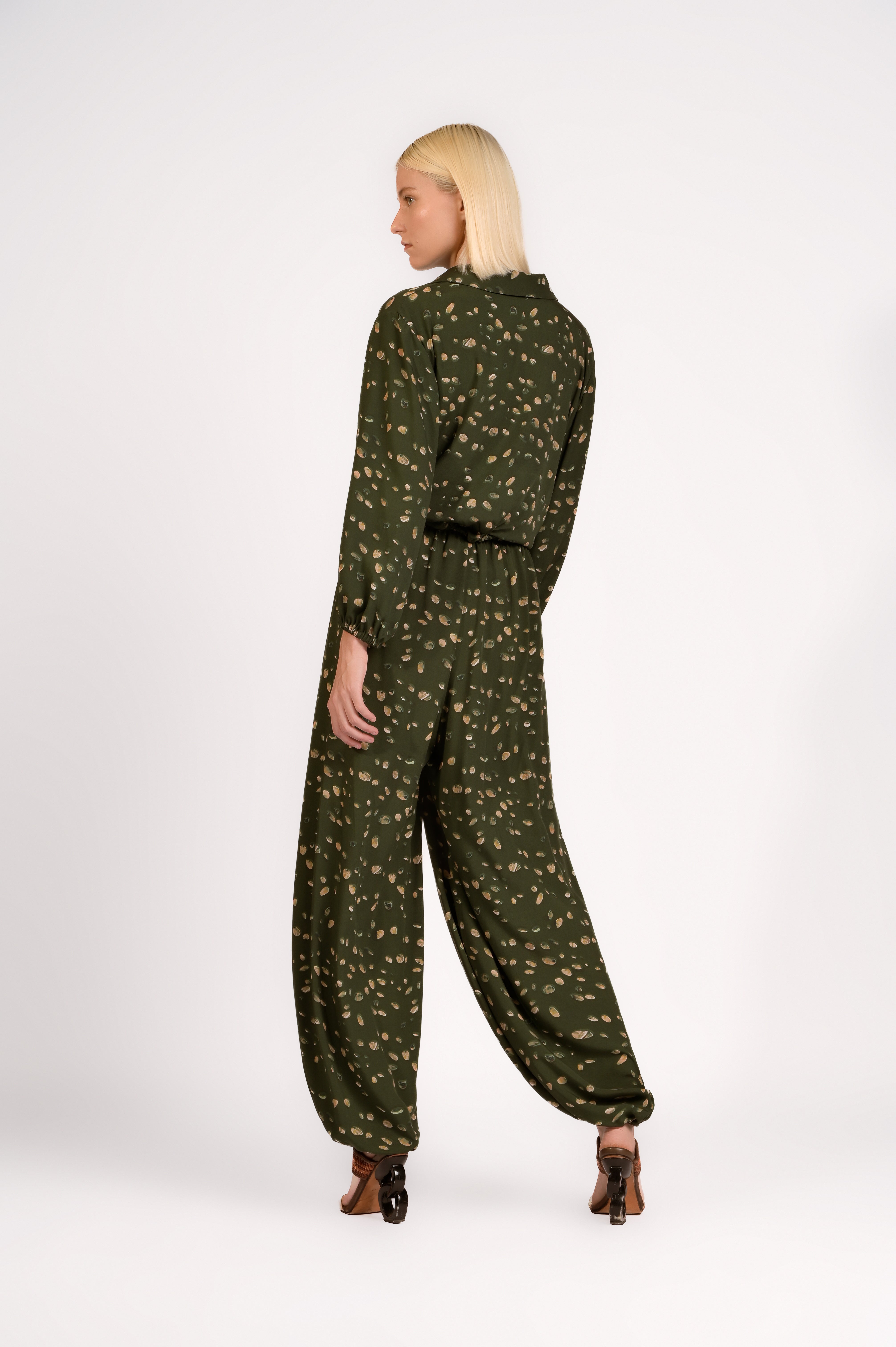 Camisa Cropped Decote V Green Pois