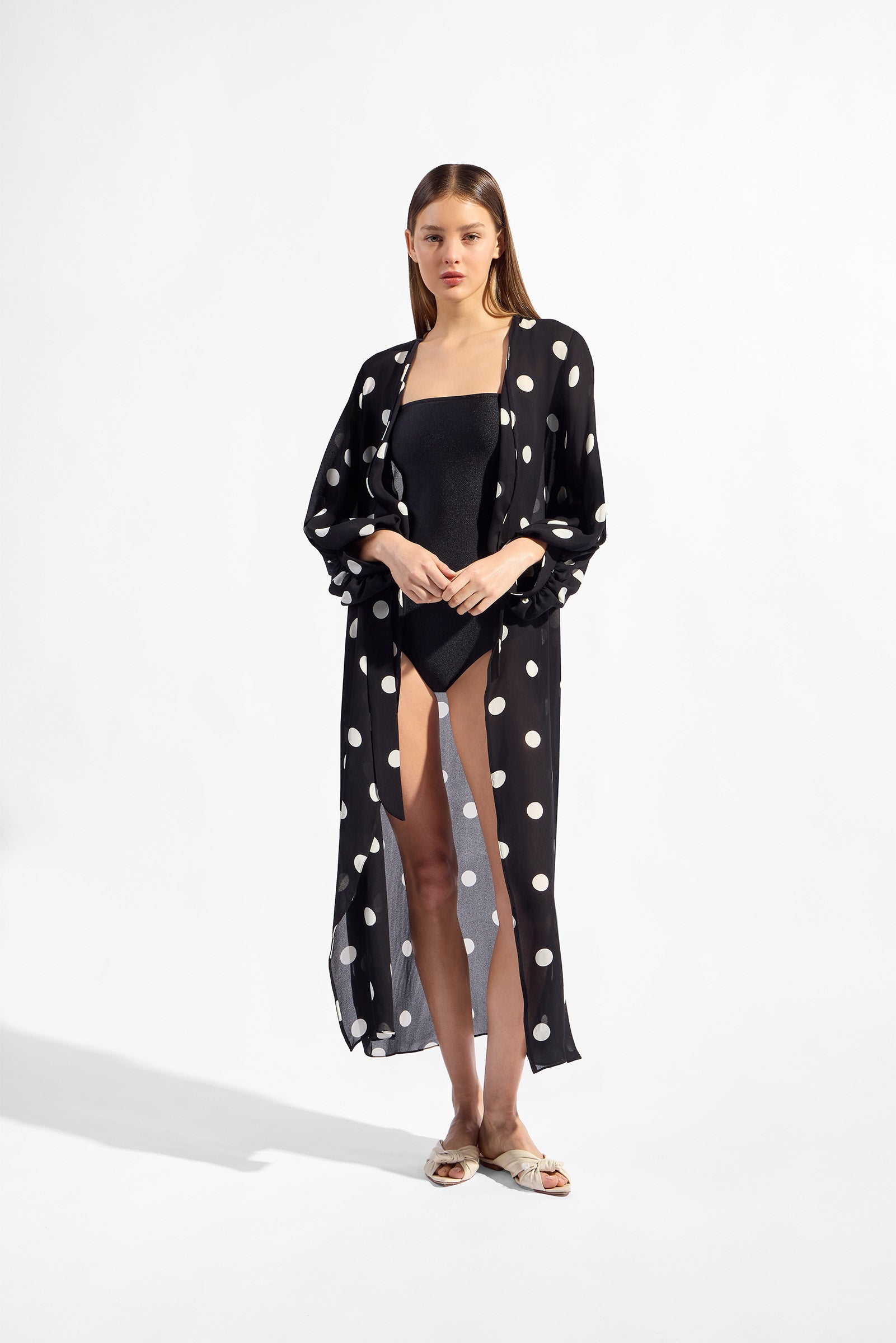 Robe Longo Manga Bufante Mix Pois