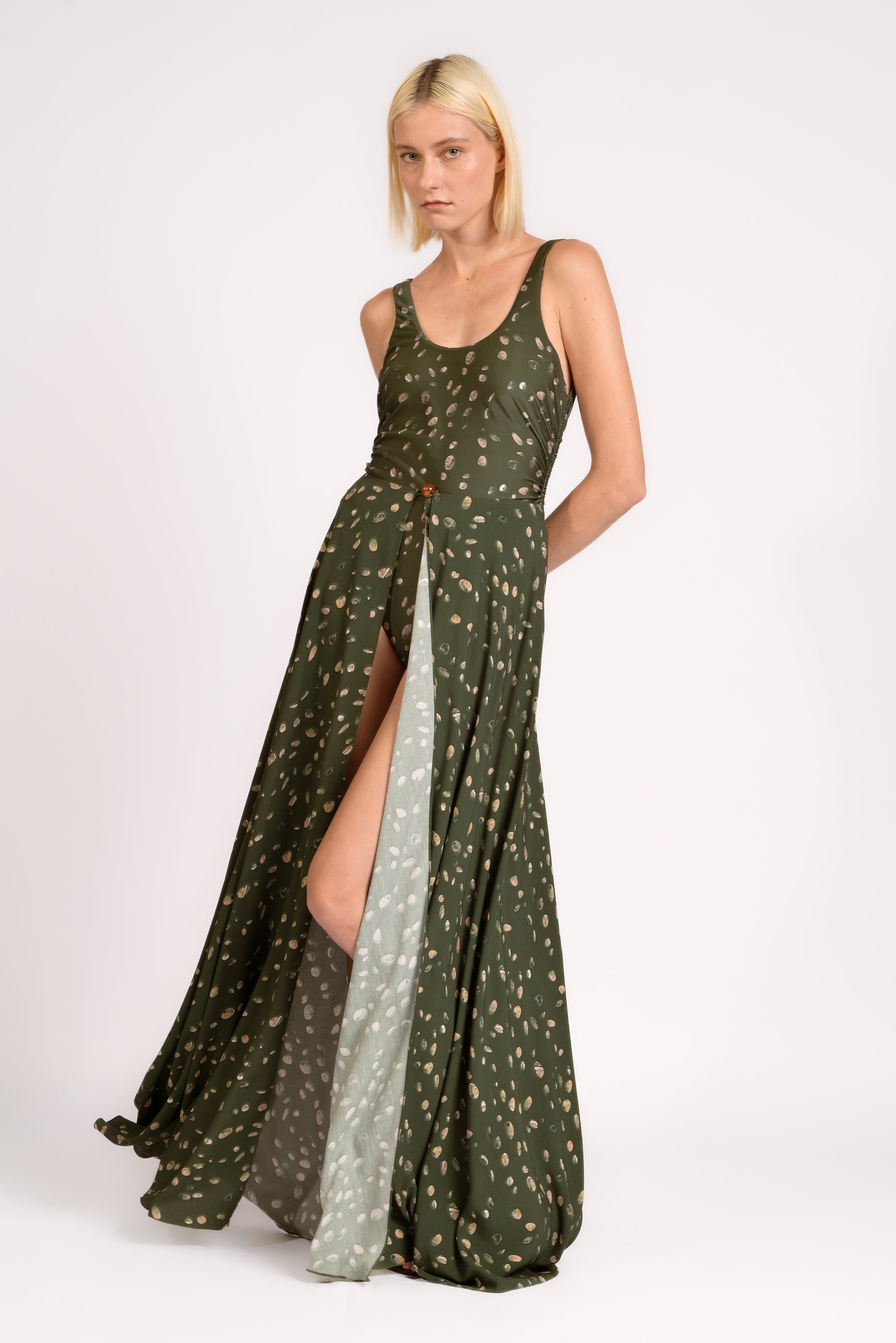 Saia Longa Fenda Green Pois