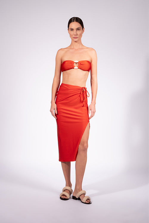 Saia Midi Detalhe Lateral Franzido Lisos