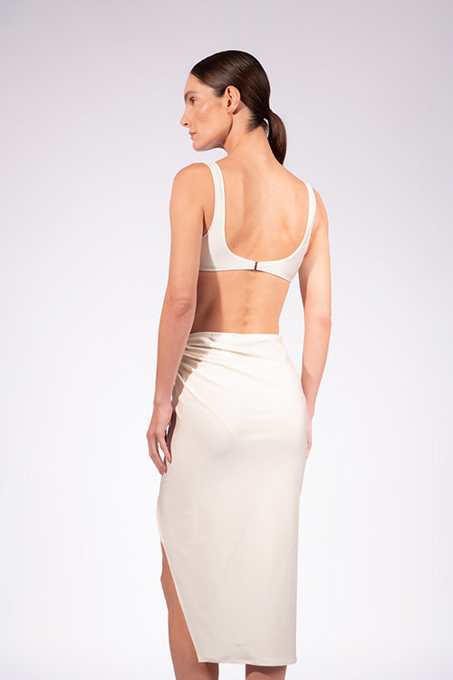 Saia Midi Detalhe Lateral Franzido Lisos