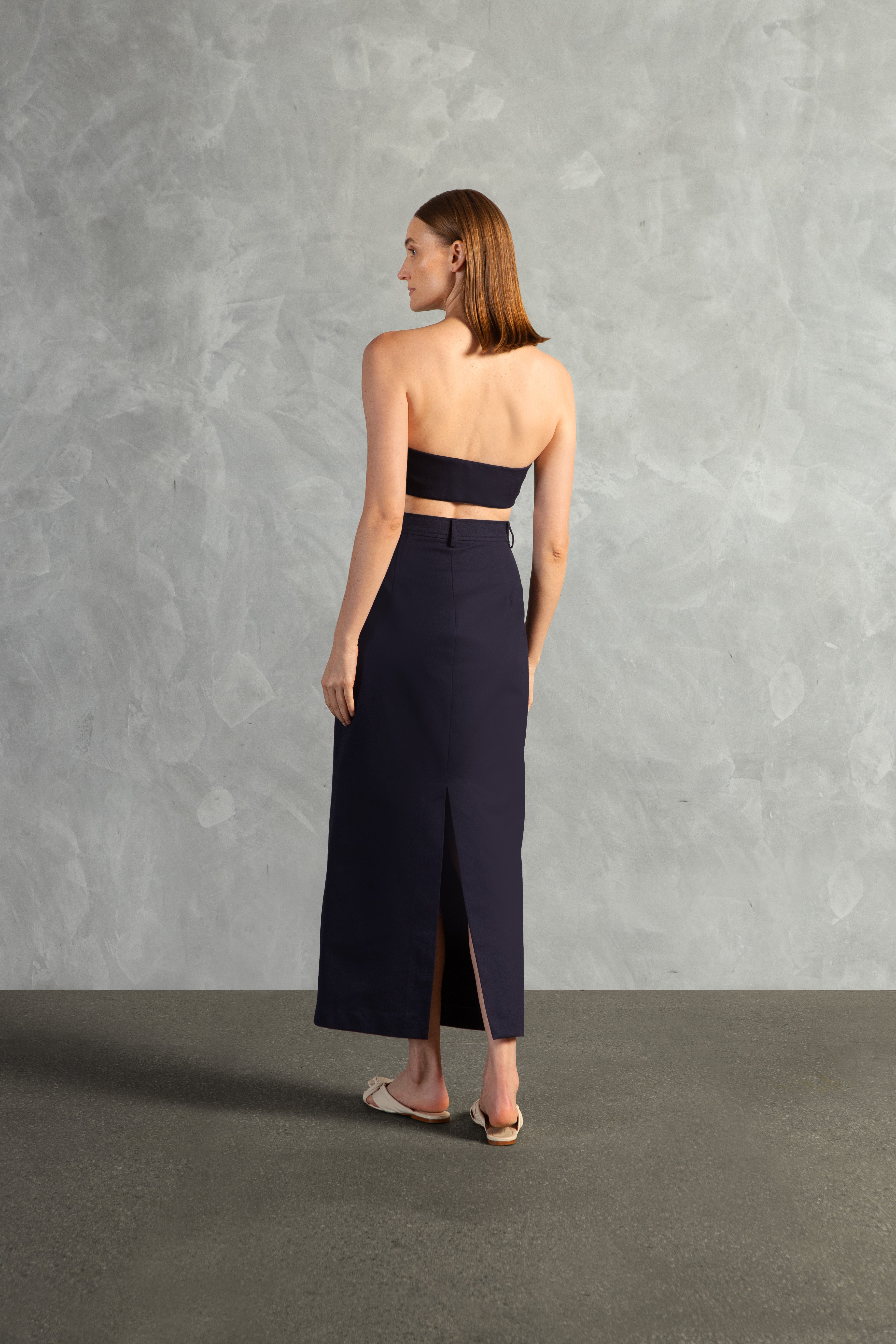 Saia Midi Com Fendas Bicolor