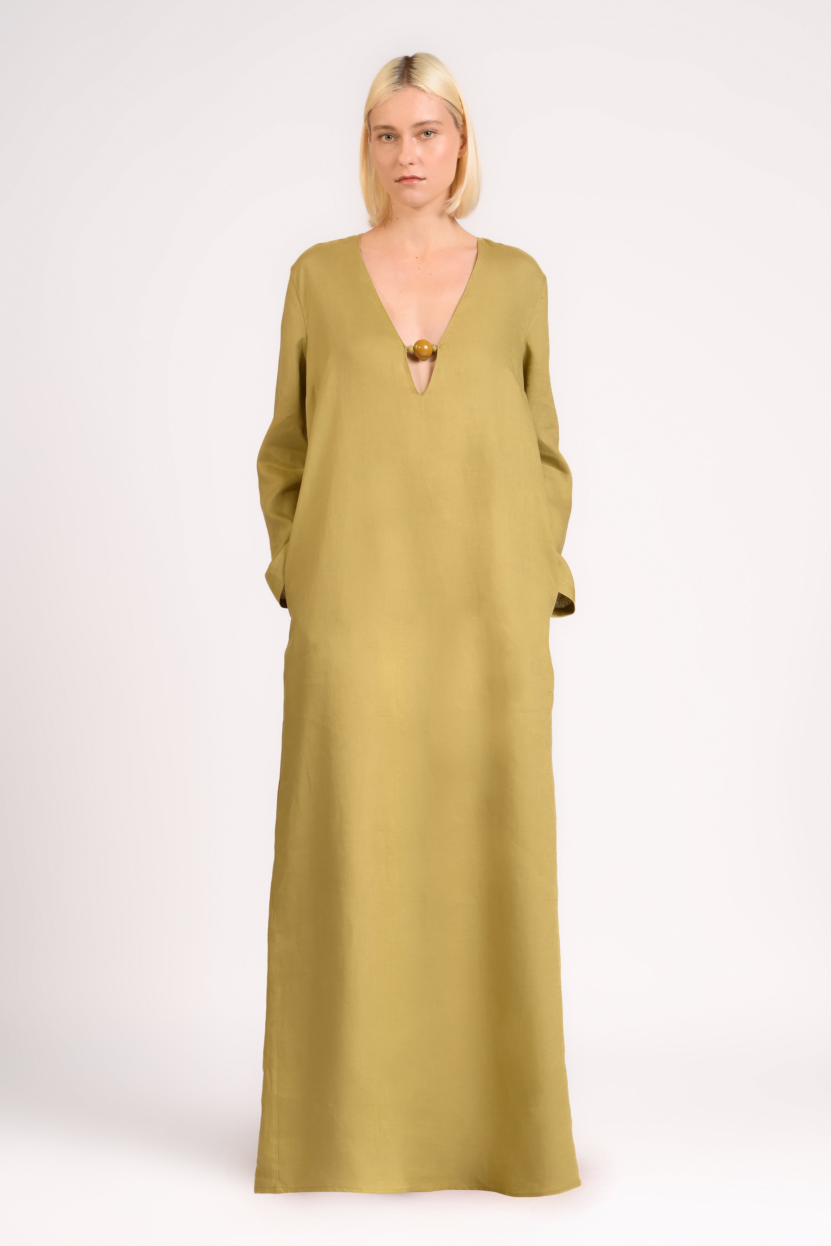 Túnica Longa Decote V Lina Pois Lisos