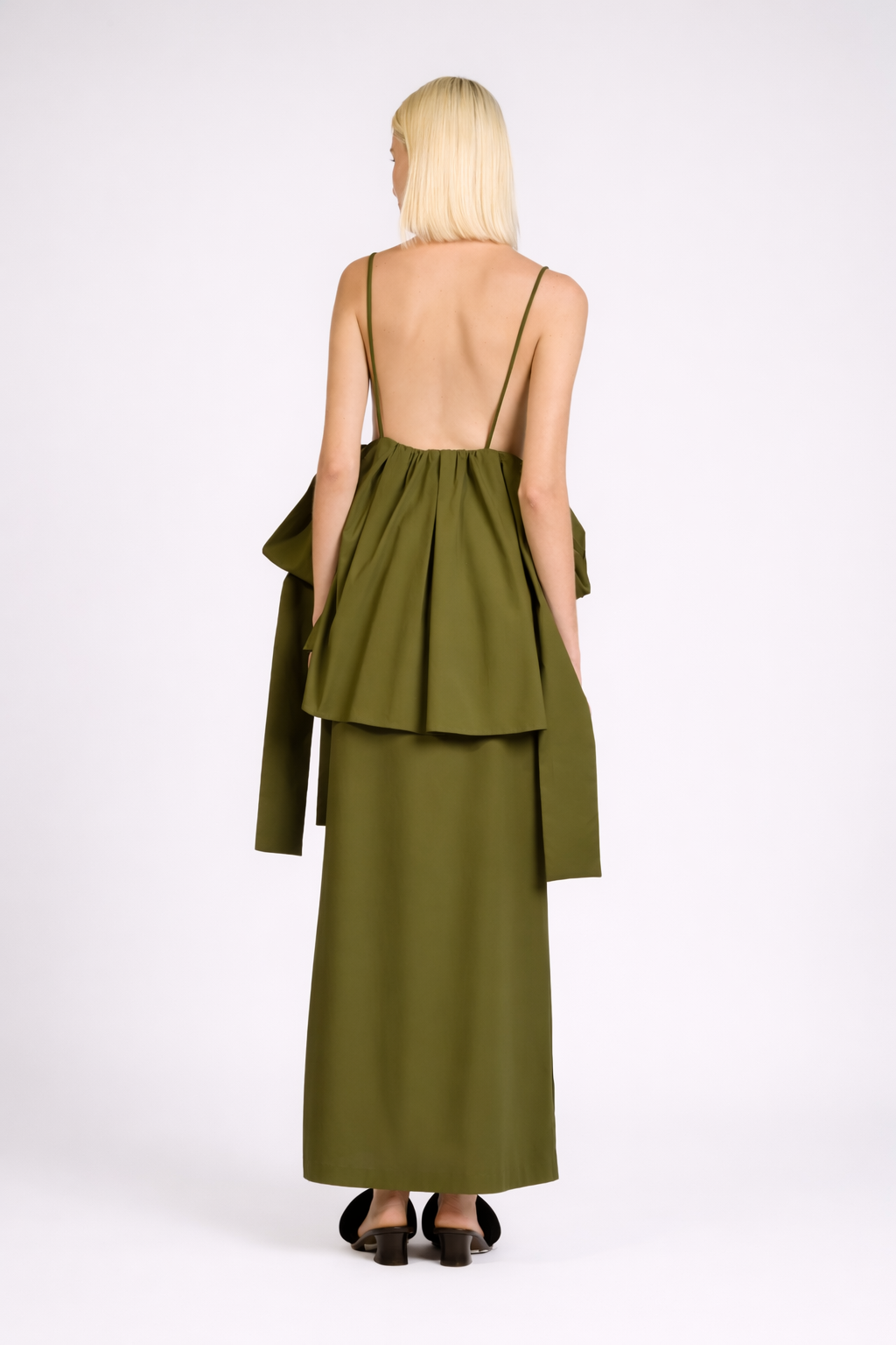 Vestido Longo Laço Lateral Lina Pois Lisos