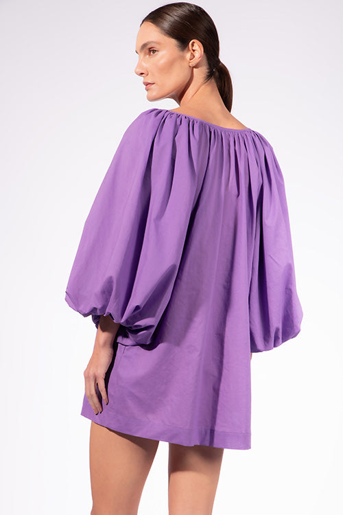Vestido Curto Manga Bufante Liso