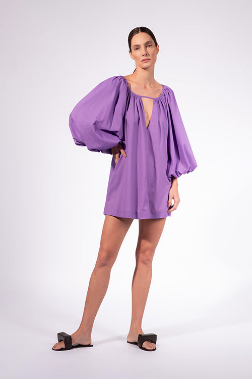 Vestido Curto Manga Bufante Baleares Liso