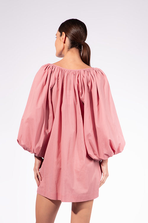 Vestido Curto Manga Bufante Baleares Liso