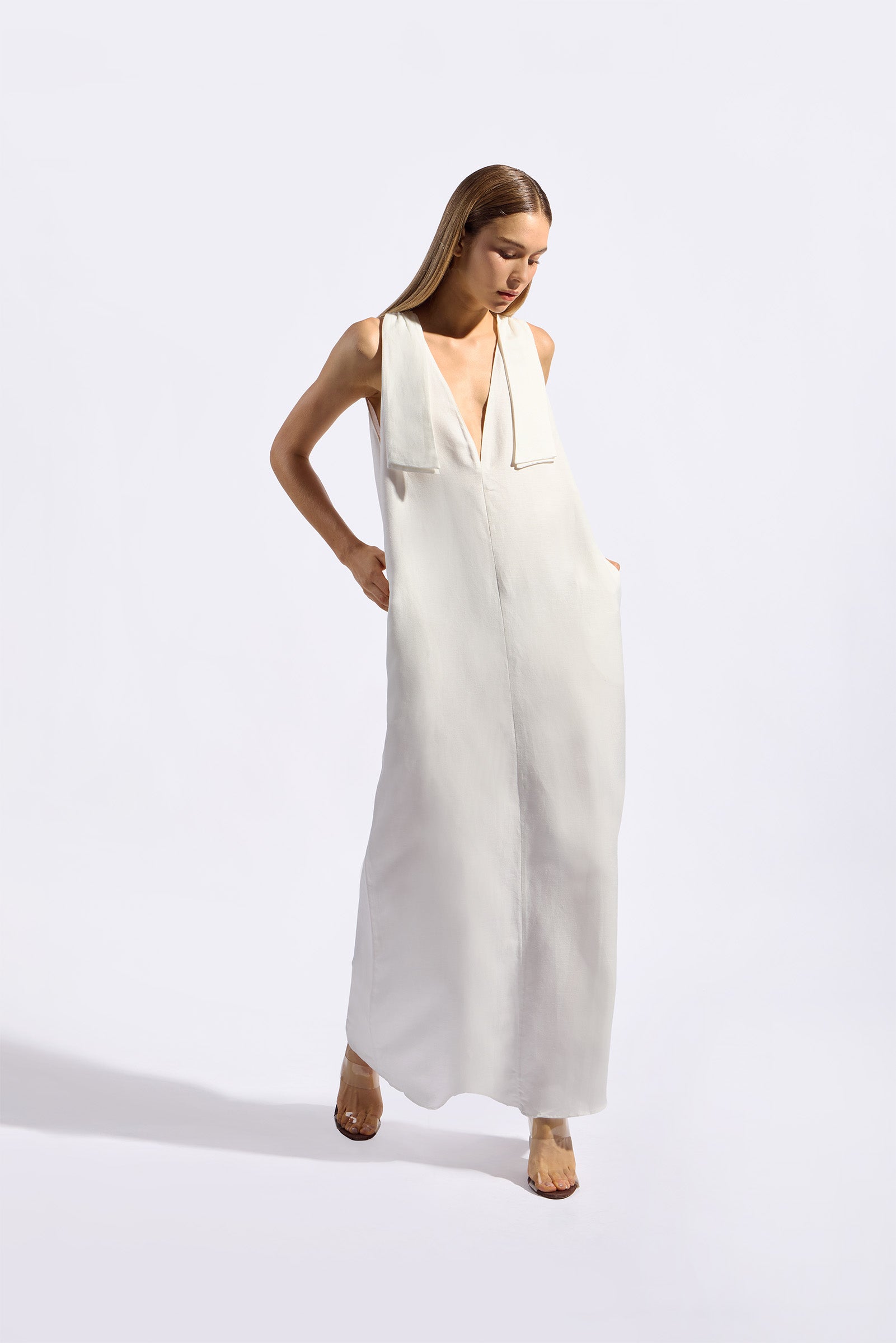 Vestido Longo Alças Com Laços Timeless