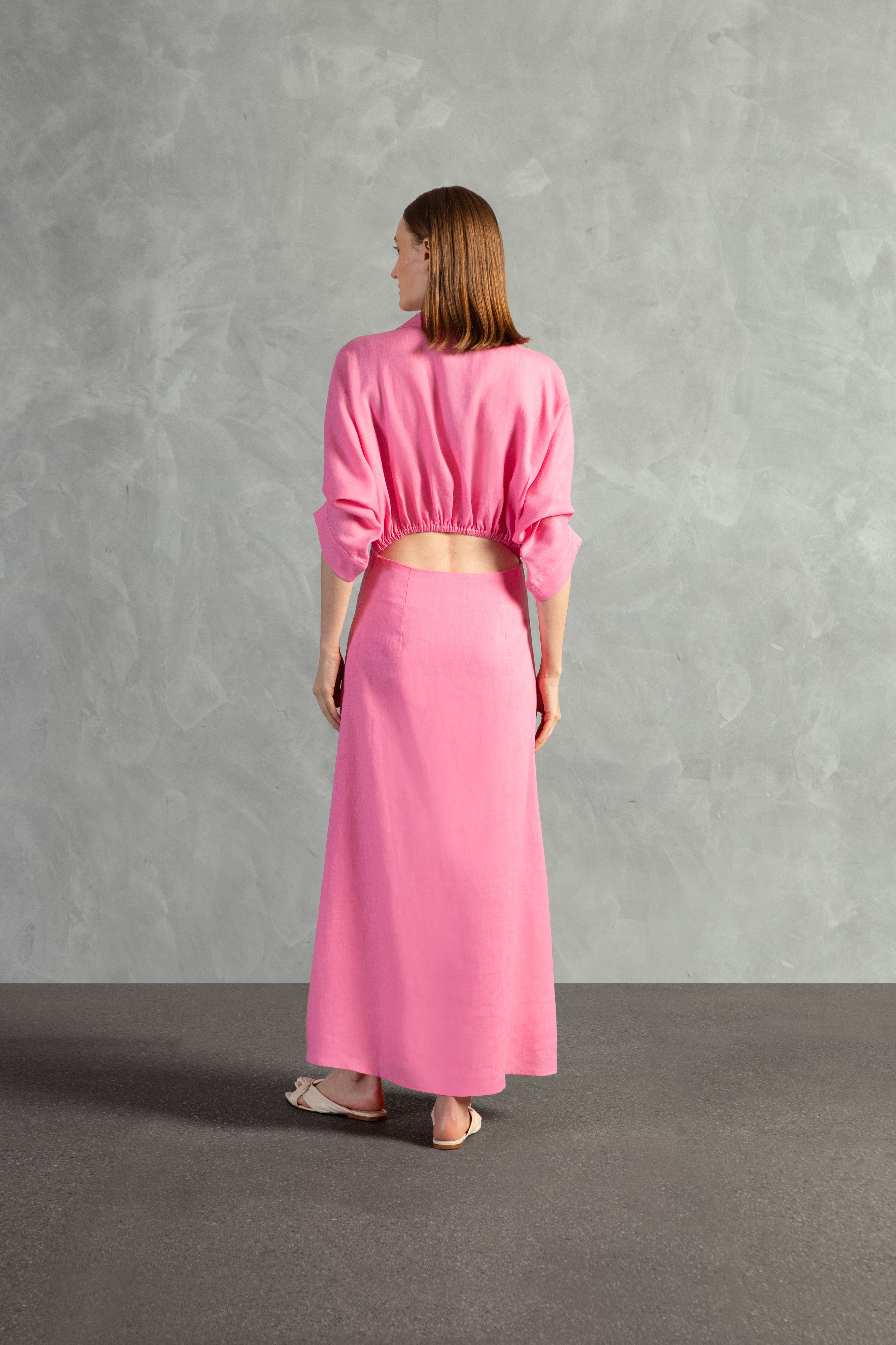 Vestido Longo Amarração Decote V Linho