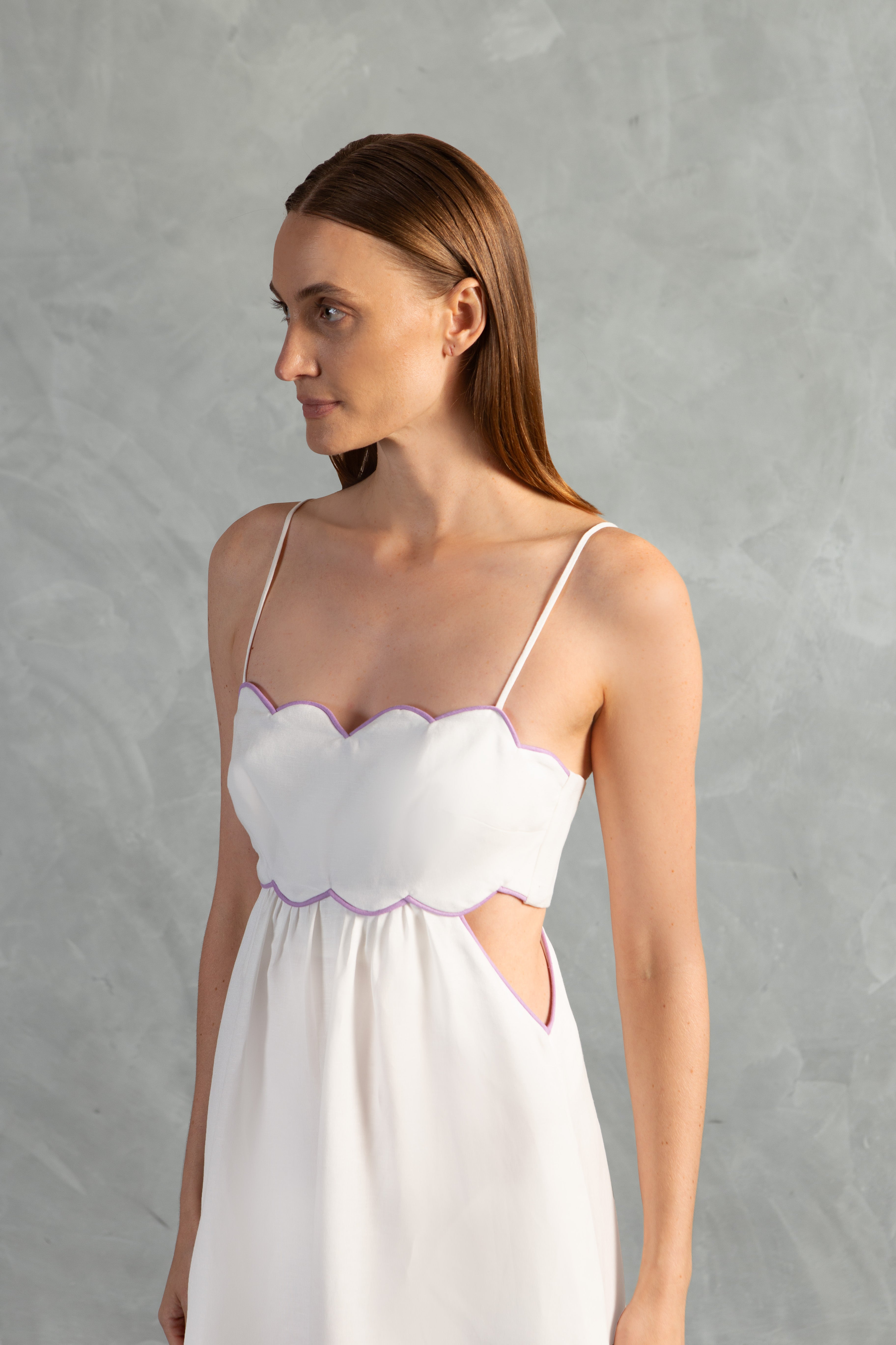 Vestido Longo Vazado Detalhe Ondas Linho