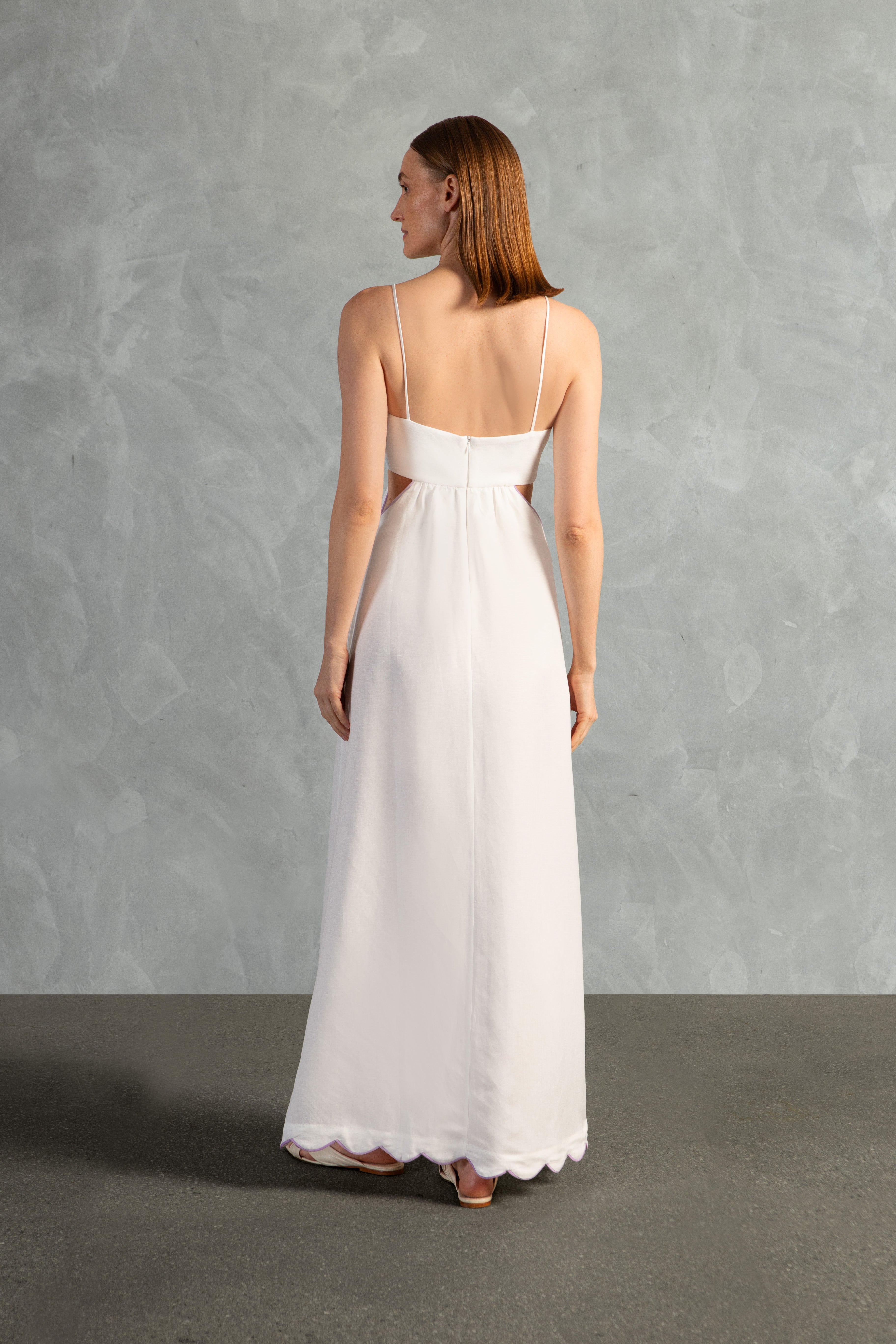 Vestido Longo Vazado Detalhe Ondas Linho