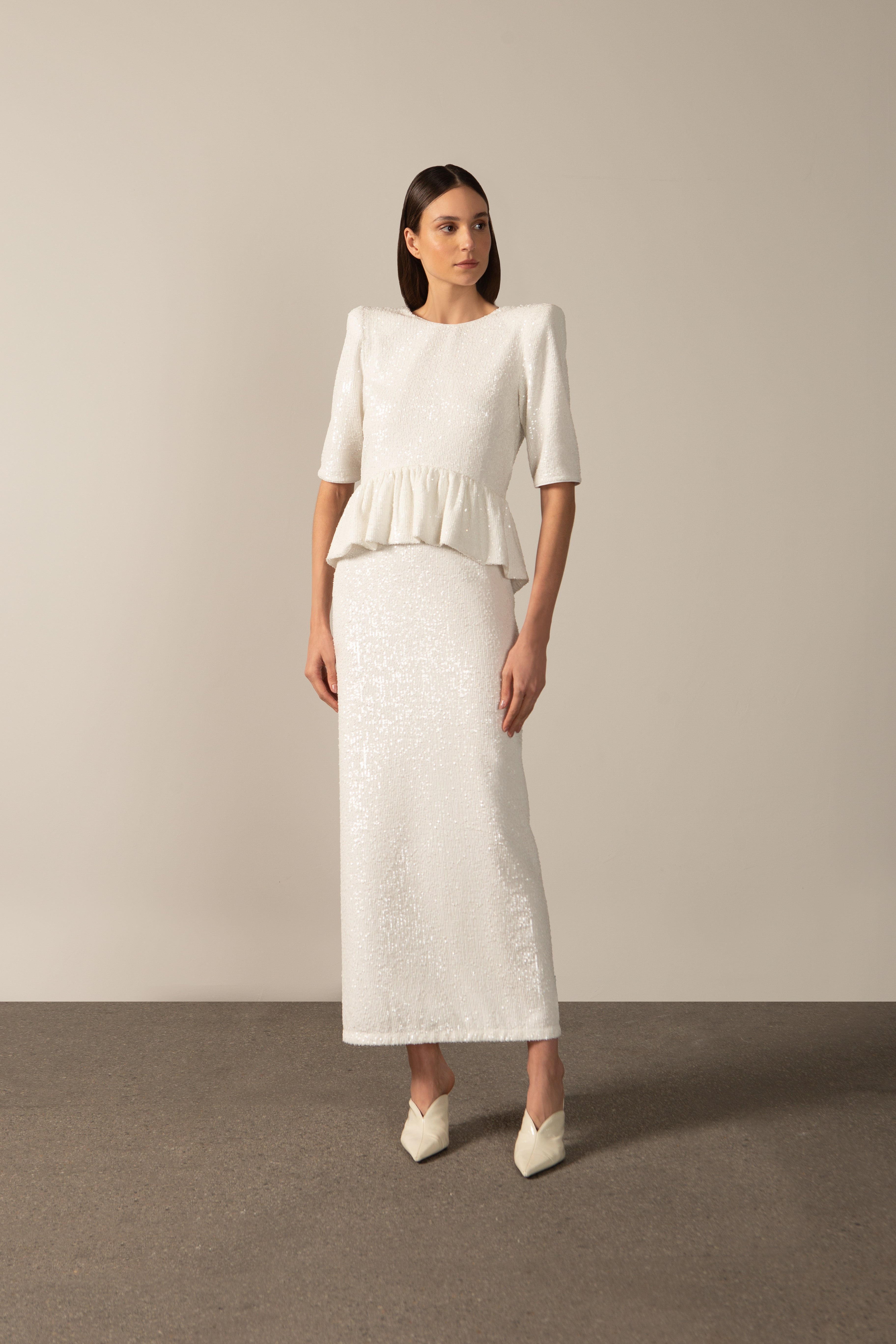 Vestido Longo Manga Longa Paetê