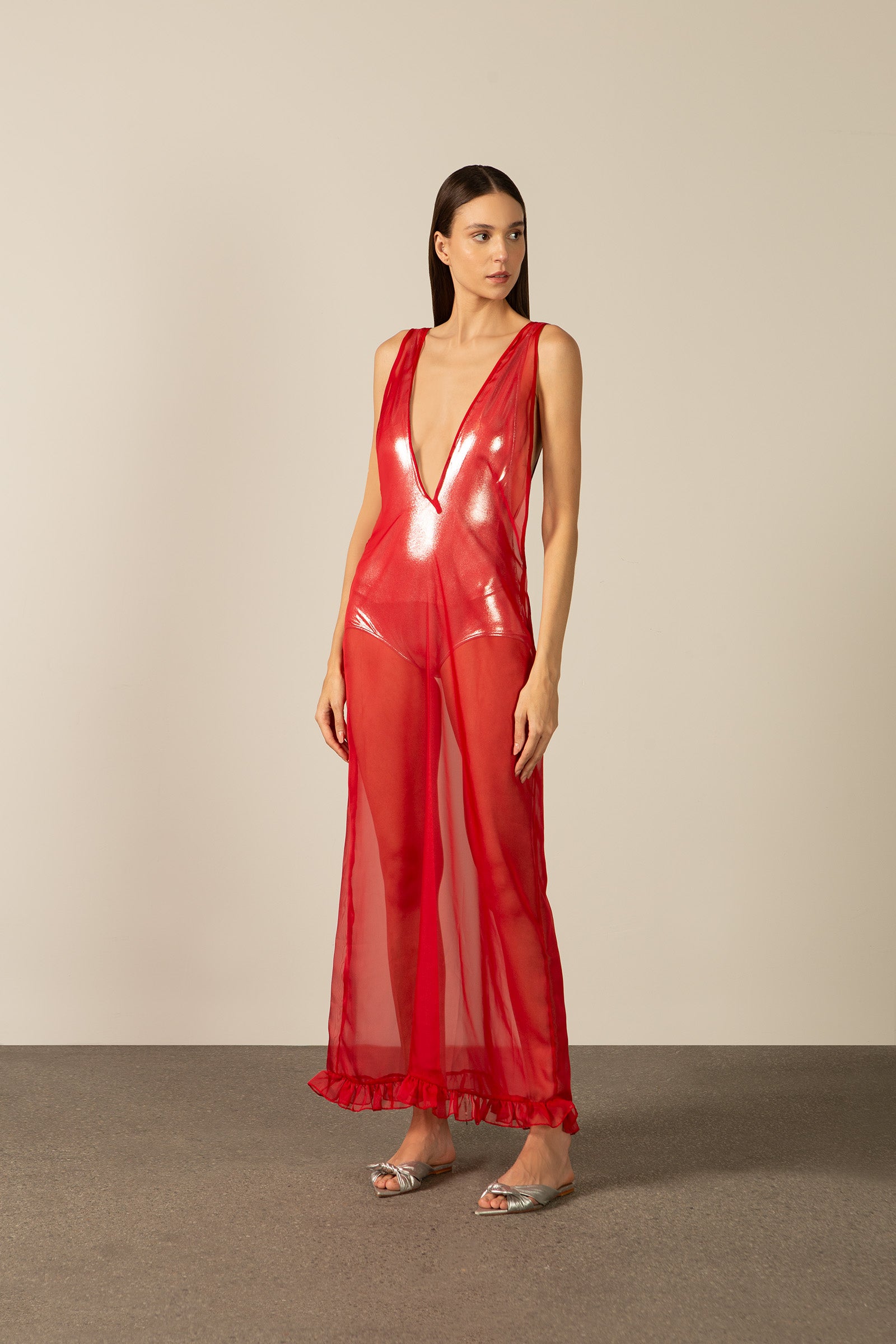 Vestido Longo Decote V Coquile De Mer