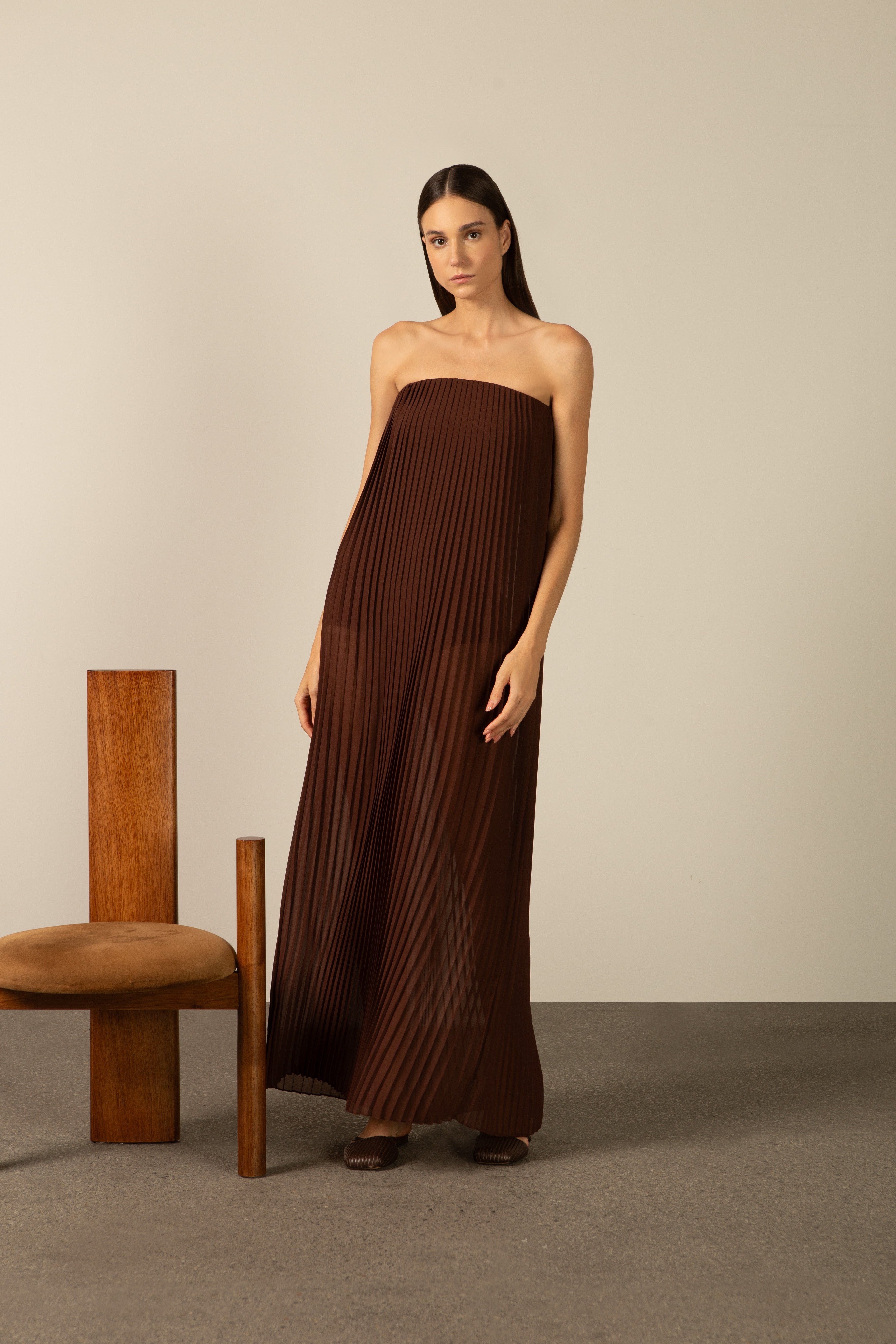 Vestido Plissado Longo Noblesse