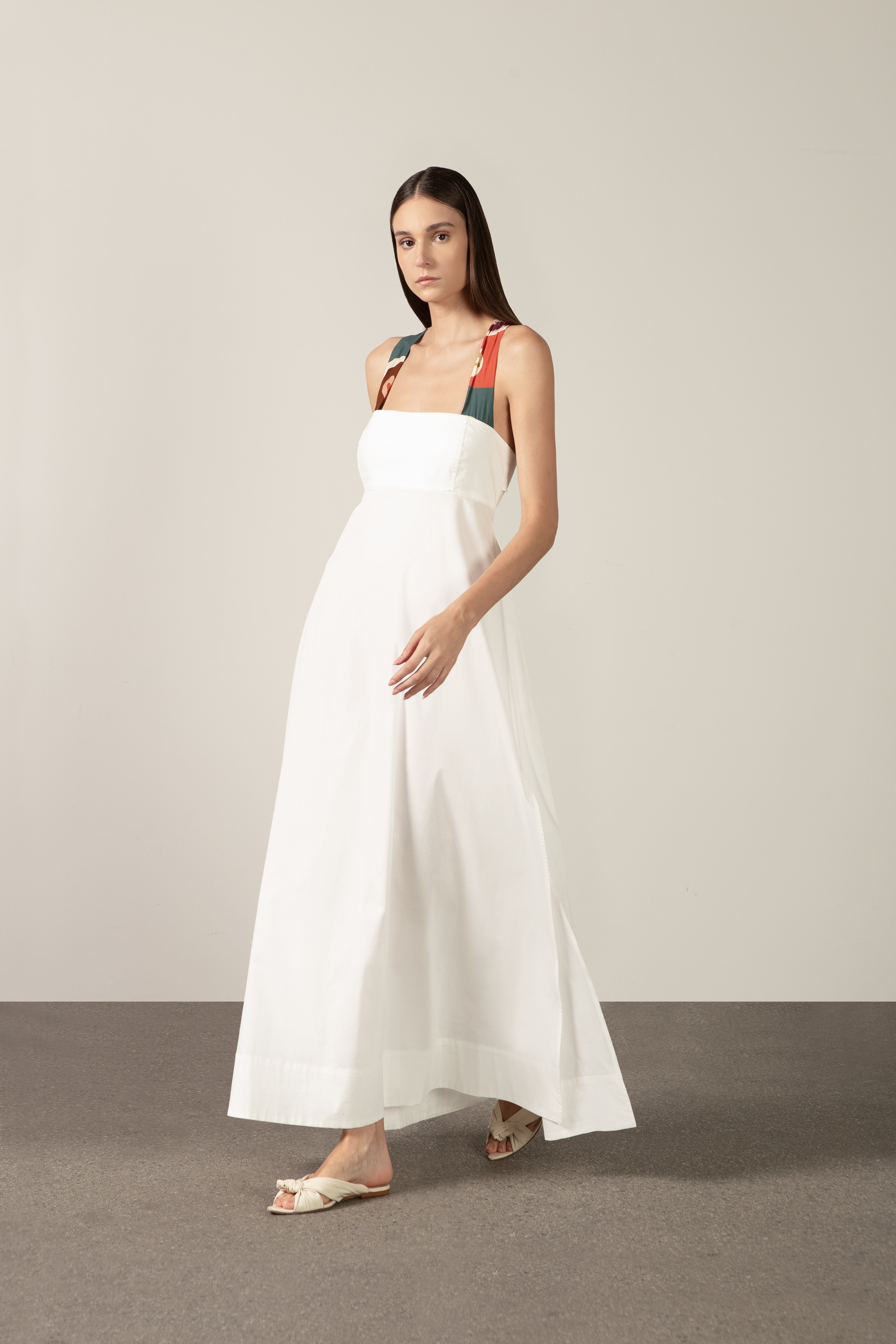 Vestido Longo Com Fenda Lateral Floral Organic