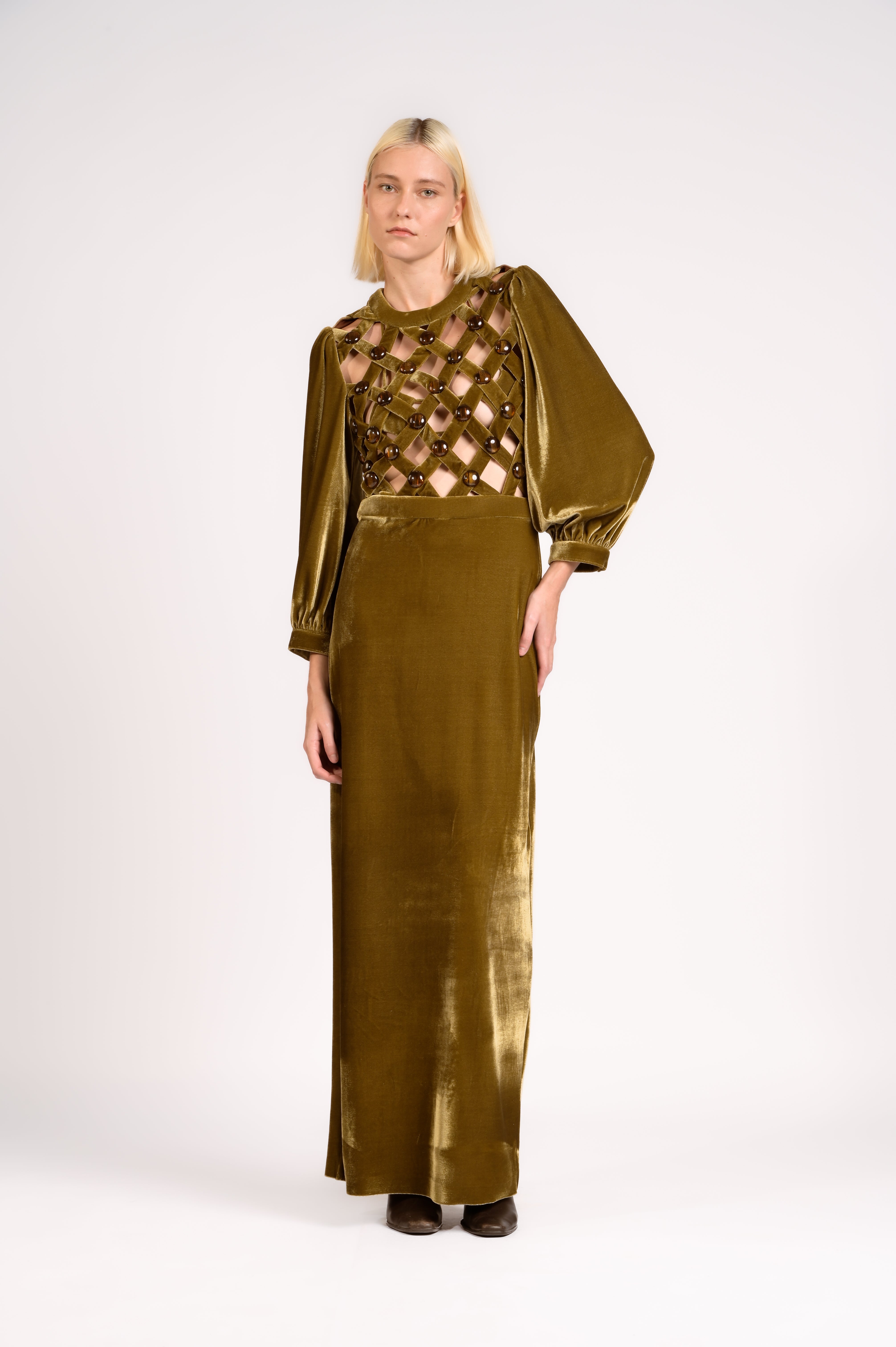 Vestido Longo Frente Tela Velvet