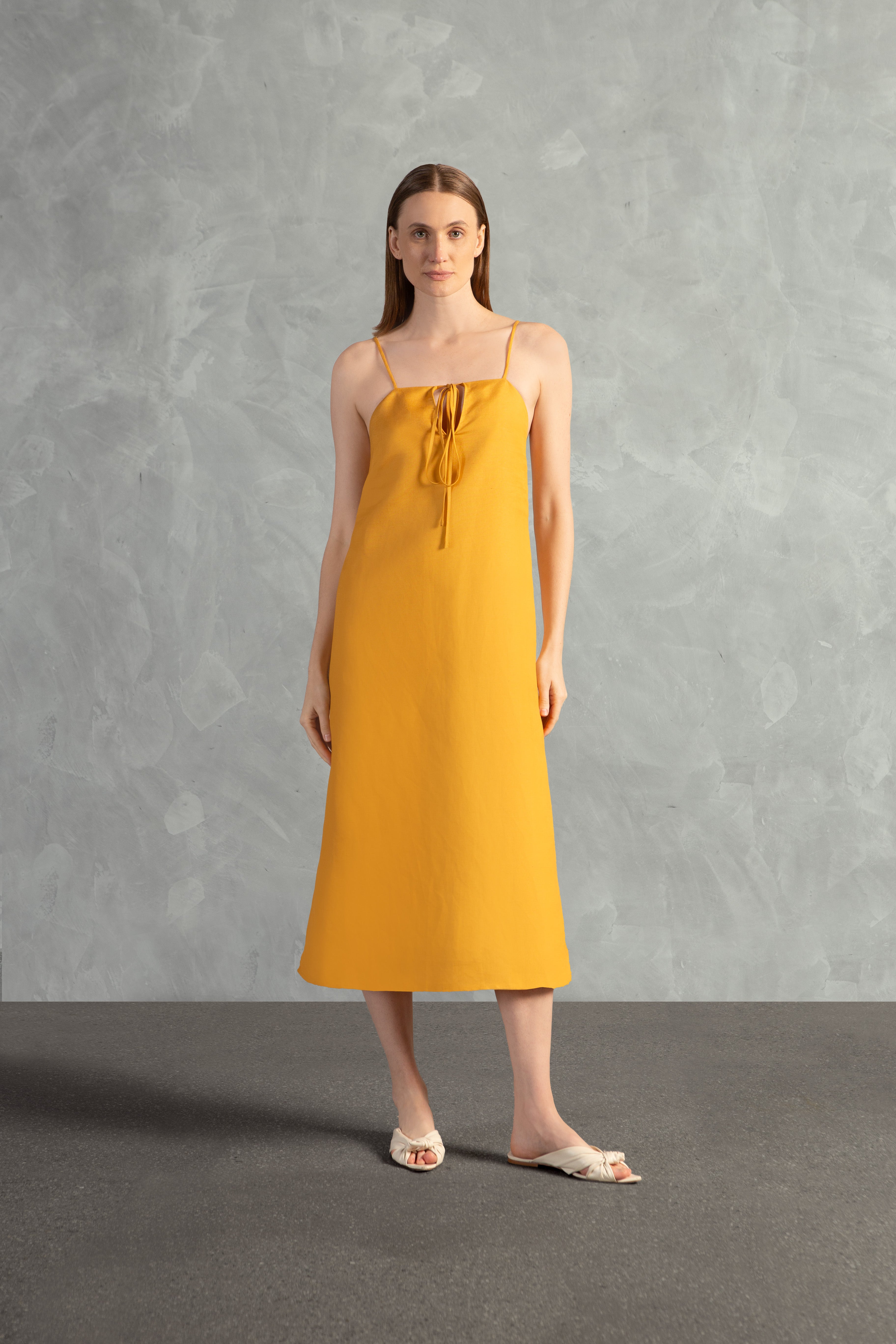 Vestido Midi Detalhe Alças Linho